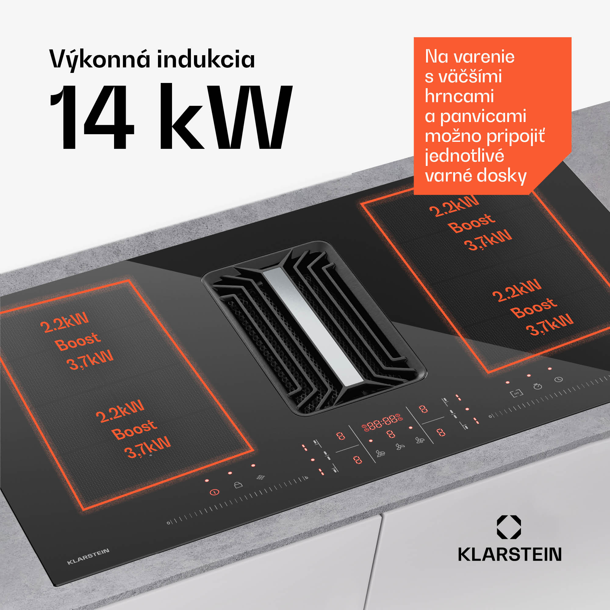 Klarstein AirJet FlexPro Down Air System | Indukčná varná doska + odsávač pár | Flexzóna | Booster – Obrázok 3