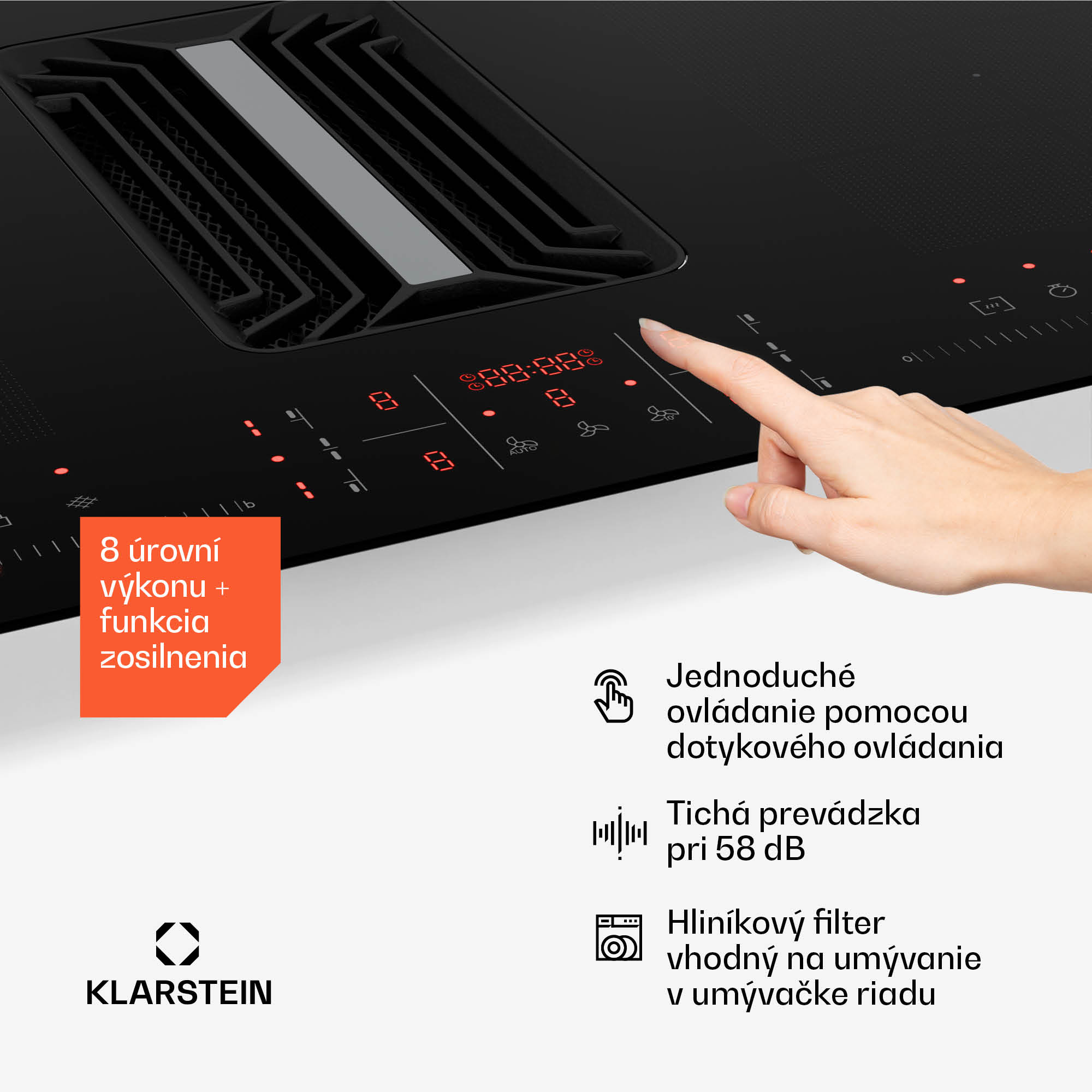 Klarstein AirJet FlexPro Down Air System | Indukčná varná doska + odsávač pár | Flexzóna | Booster – Obrázok 4