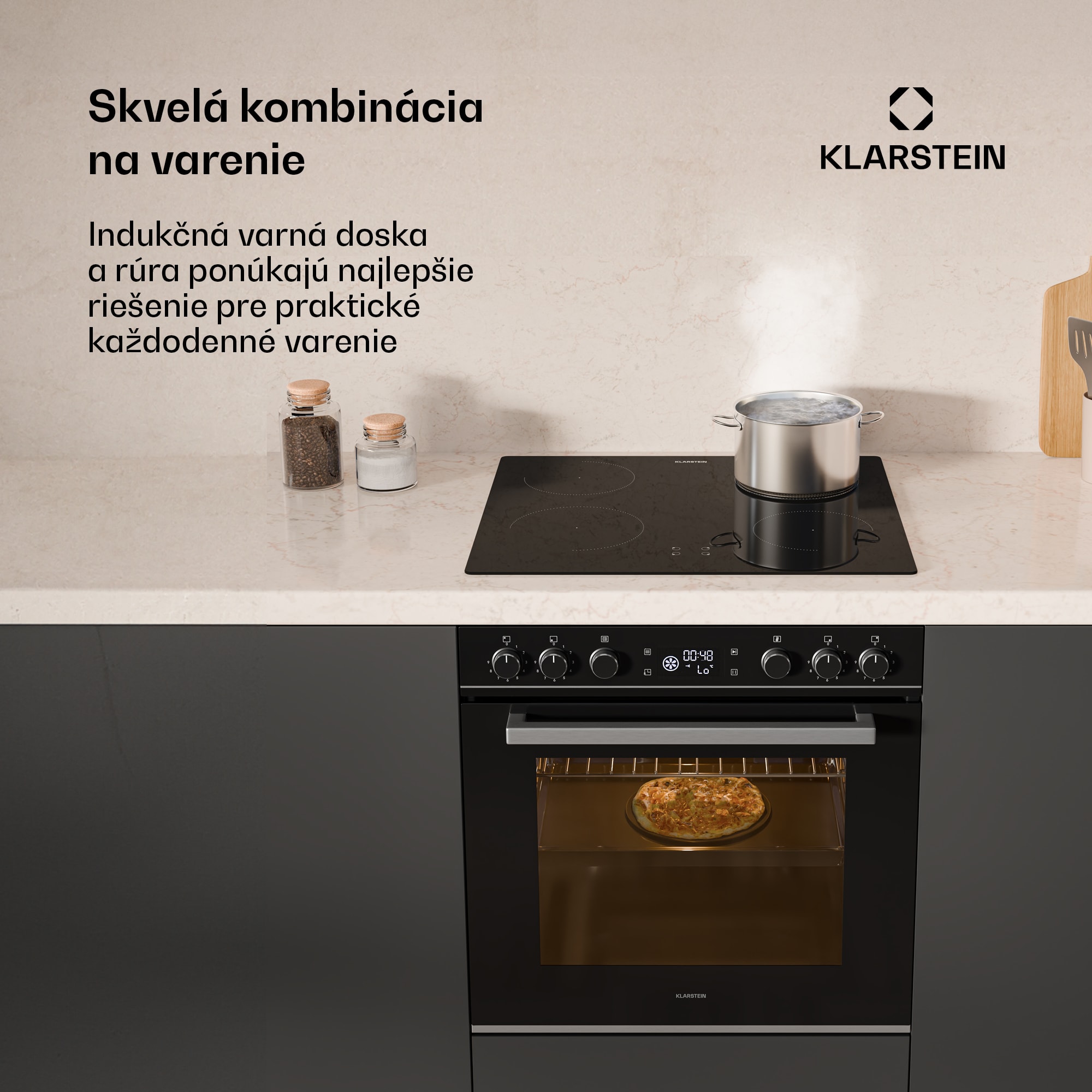 Klarstein ControlSync súprava rúry a indukčnej varnej dosky, 9 funkcií, 4 varné zóny, objem 73 l