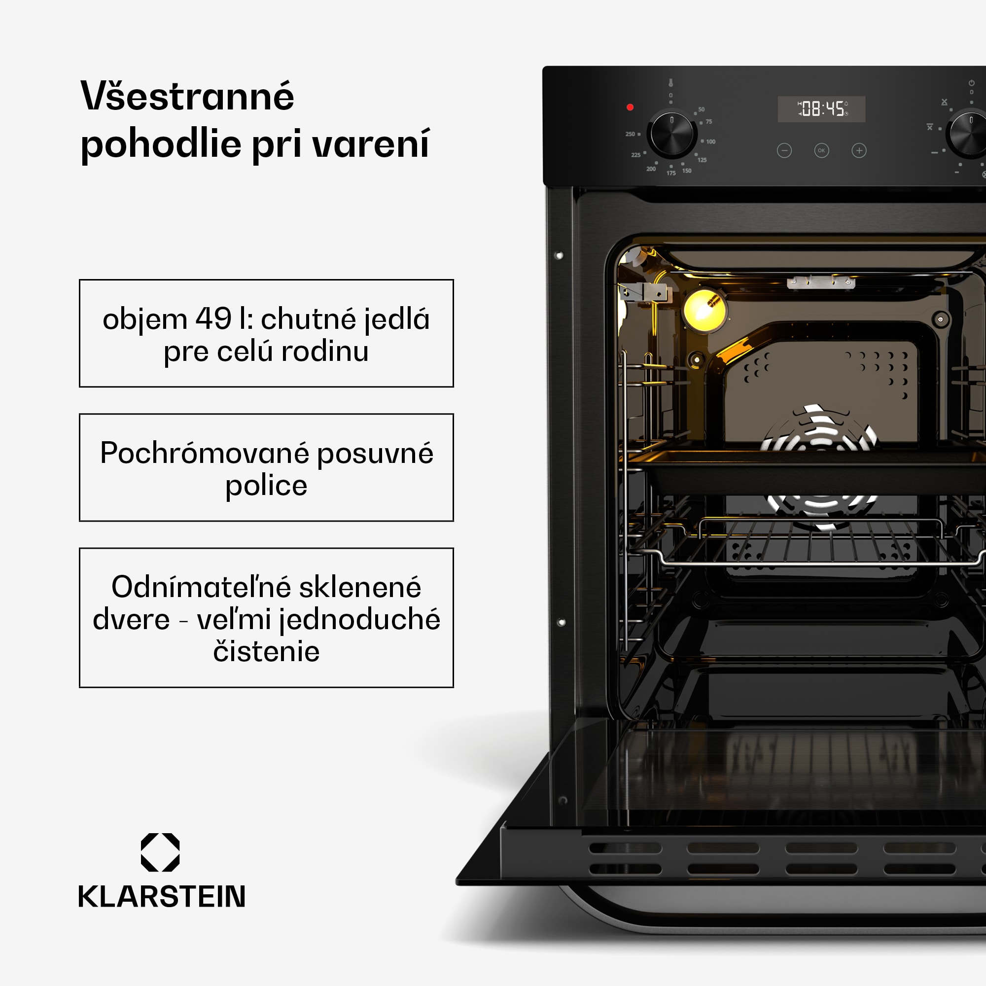 Klarstein SmartSlim rúra, Slim dizajn, 8 funkcií, objem 49 l, jednoduché čistenie, EEK A – Obrázok 2