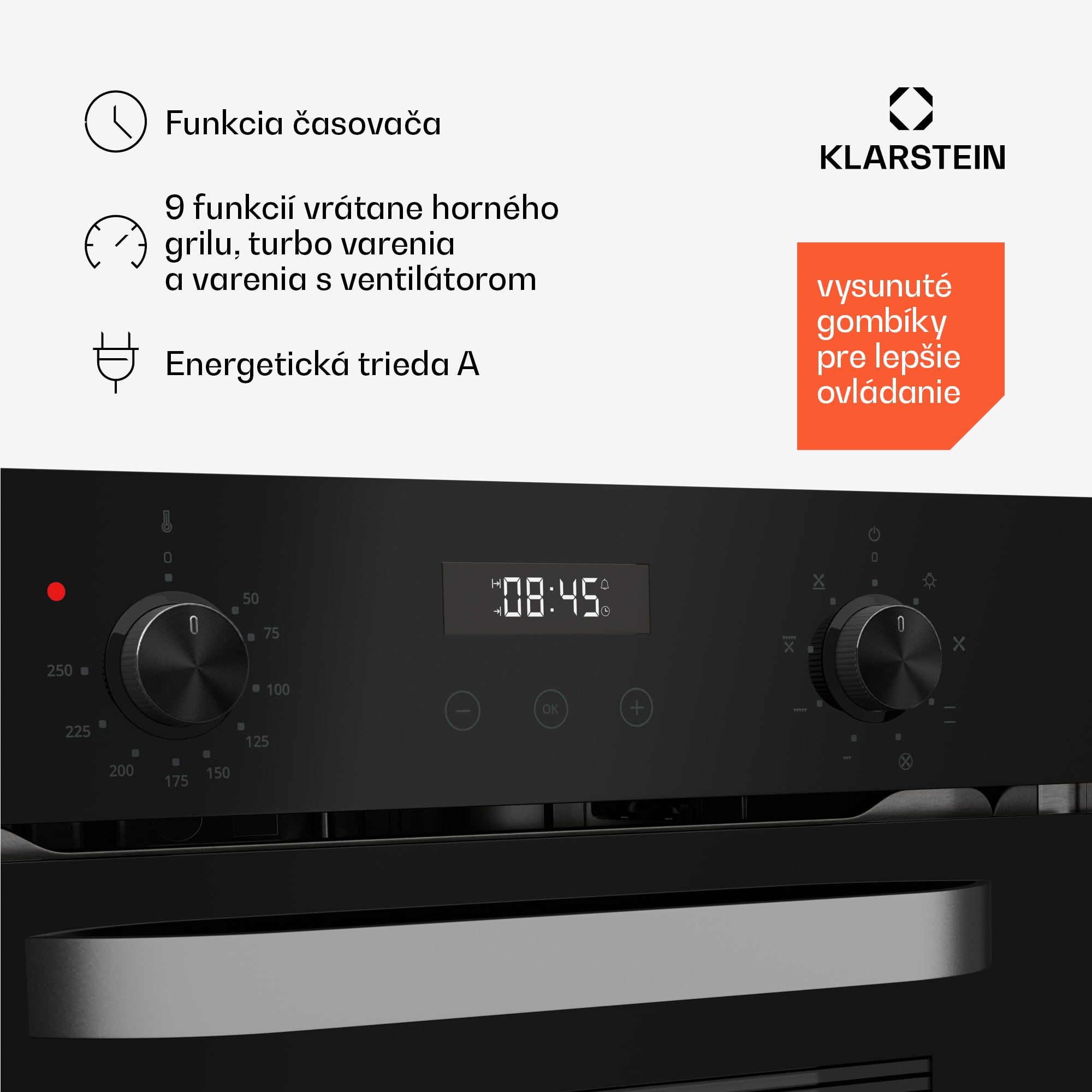 Klarstein SmartSlim rúra, Slim dizajn, 8 funkcií, objem 49 l, jednoduché čistenie, EEK A – Obrázok 3
