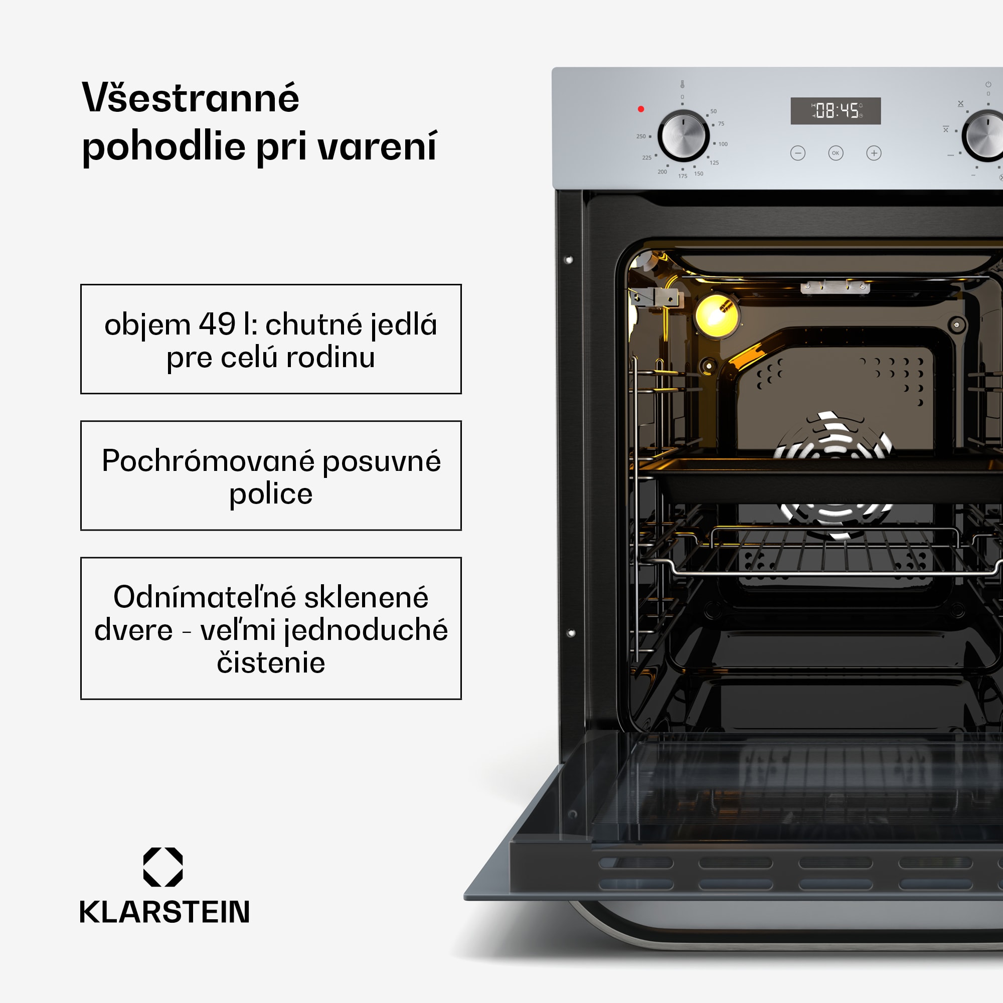 Klarstein SmartSlim rúra, Slim dizajn, 8 funkcií, objem 49 l, jednoduché čistenie, EEK A – Obrázok 2