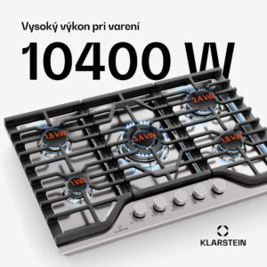Klarstein Turbocast plynová varná doska, 304 nehrdzavejúca oceľ, 5 horákov, profesionálny liatinový držiak, horák wok