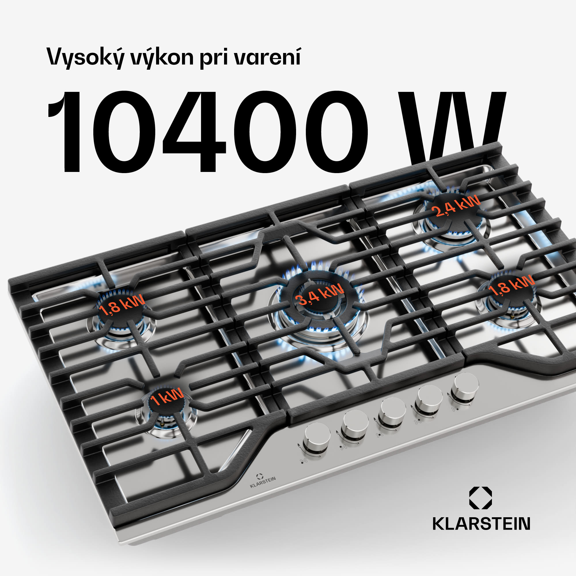 Klarstein Turbocast plynová varná doska, 304 nehrdzavejúca oceľ, 5 horákov, profesionálny liatinový držiak, horák wok