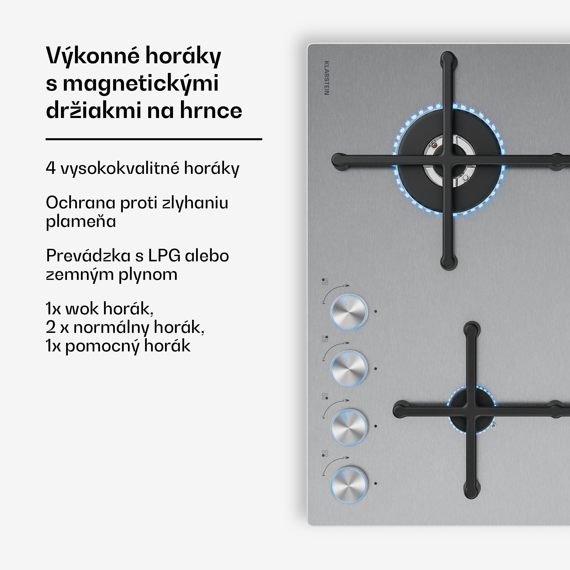 Klarstein Illuminosa 4 plynová varná doska, 4 horáky Sabaf, nerezová oceľ – Obrázok 3