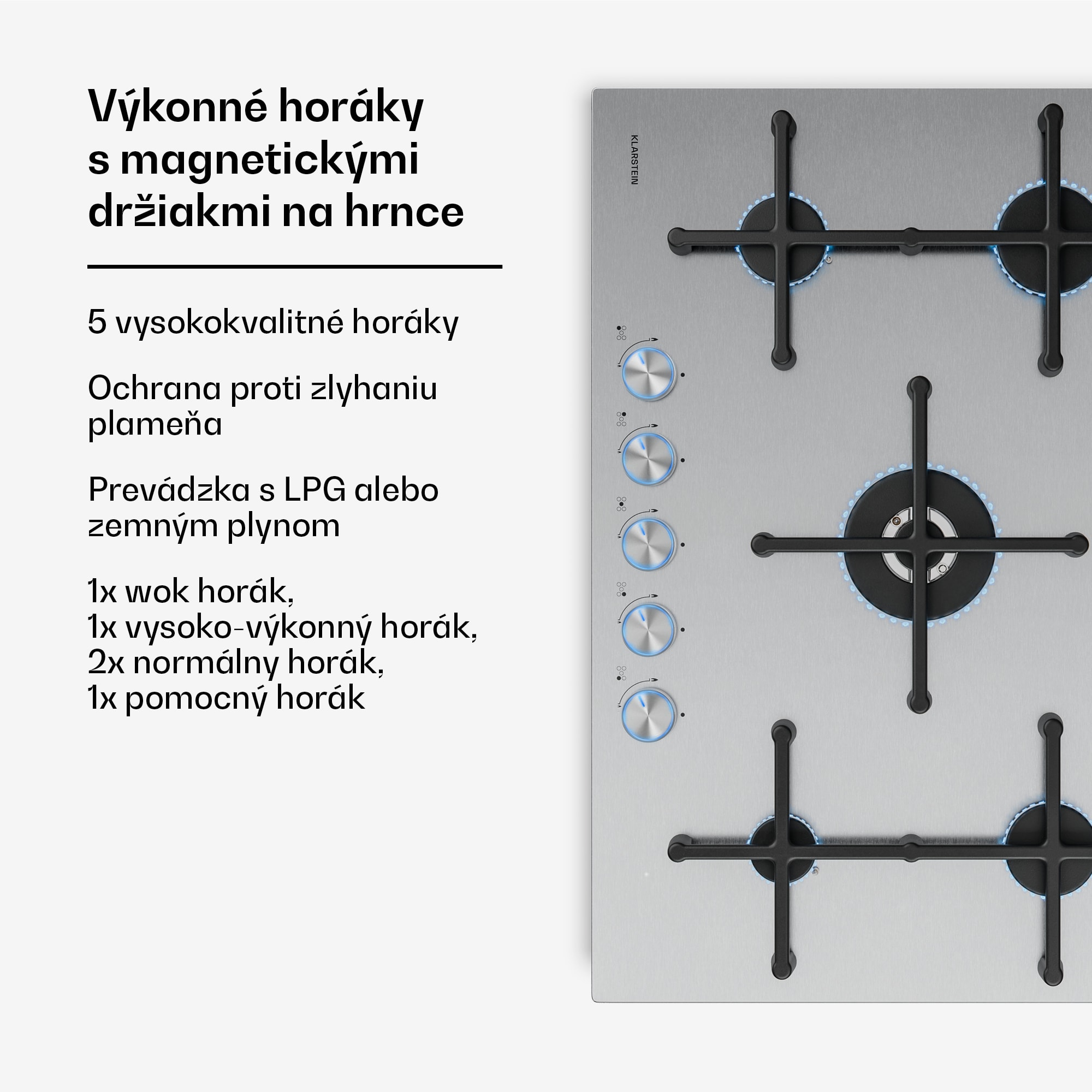 Klarstein Illuminosa 5 plynová varná doska s 5 horákmi Sabaf, nerezová oceľ – Obrázok 3