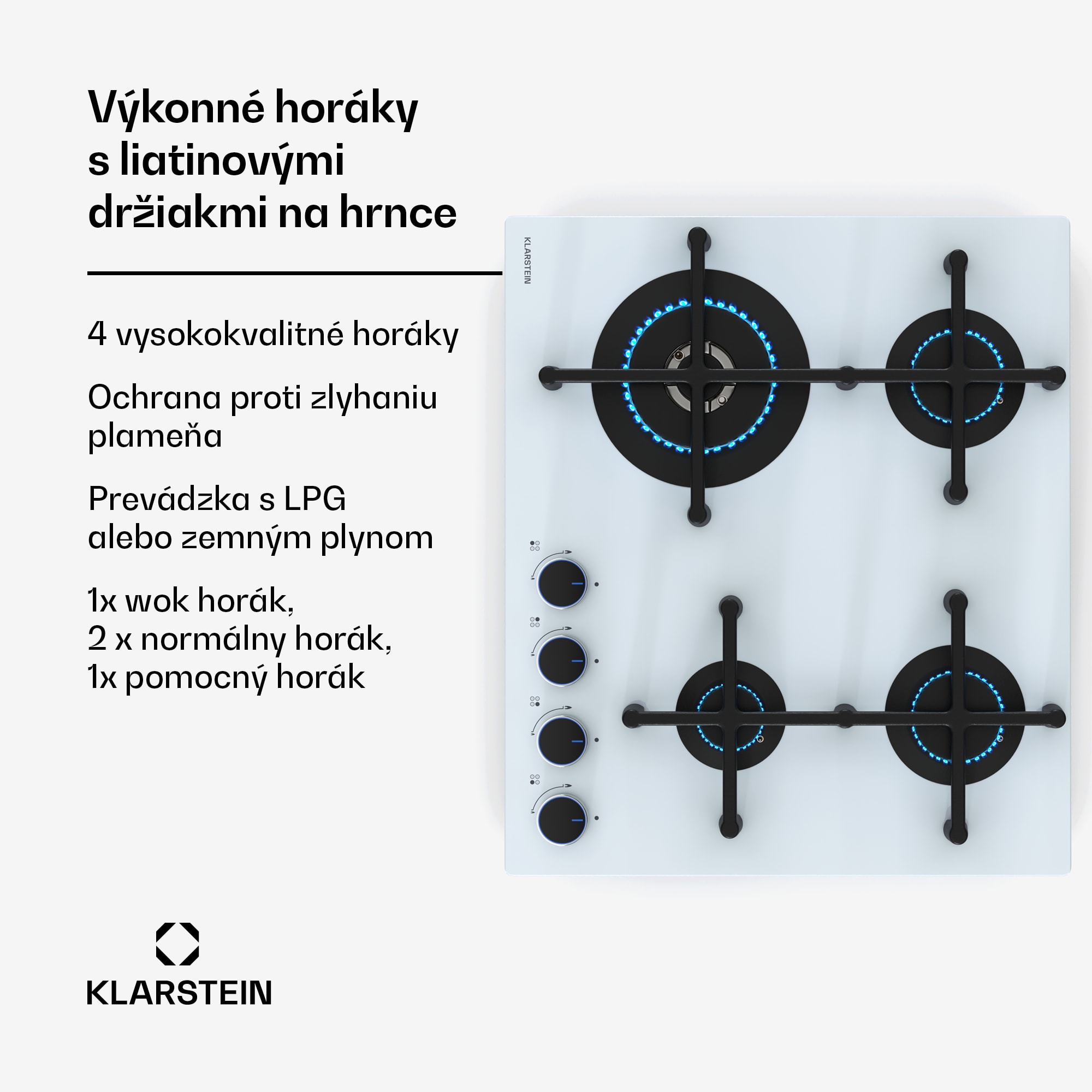 Klarstein Illuminosa 4 plynová varná doska 4 horáky Sabaf, sklokeramika – Obrázok 2
