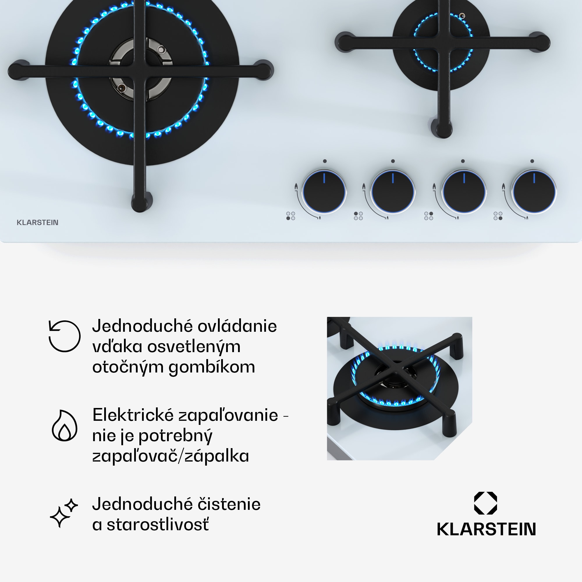Klarstein Illuminosa 4 plynová varná doska 4 horáky Sabaf, sklokeramika – Obrázok 4