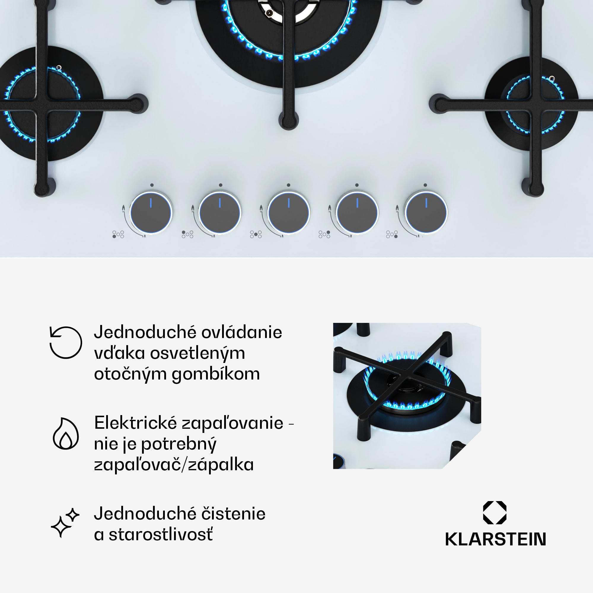 Klarstein Illuminosa 5 plynová varná doska 5 horákov Sabaf, sklokeramická – Obrázok 4