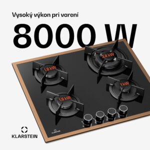 Klarstein Lumiflame plynová varná doska | 4 horáky | medený rám | elektrické zapaľovanie | 8 kW výkon