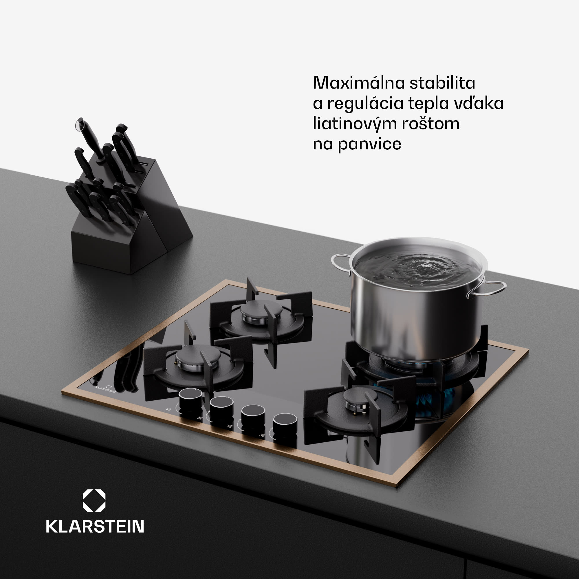Klarstein Lumiflame plynová varná doska | 4 horáky | medený rám | elektrické zapaľovanie | 8 kW výkon – Obrázok 3