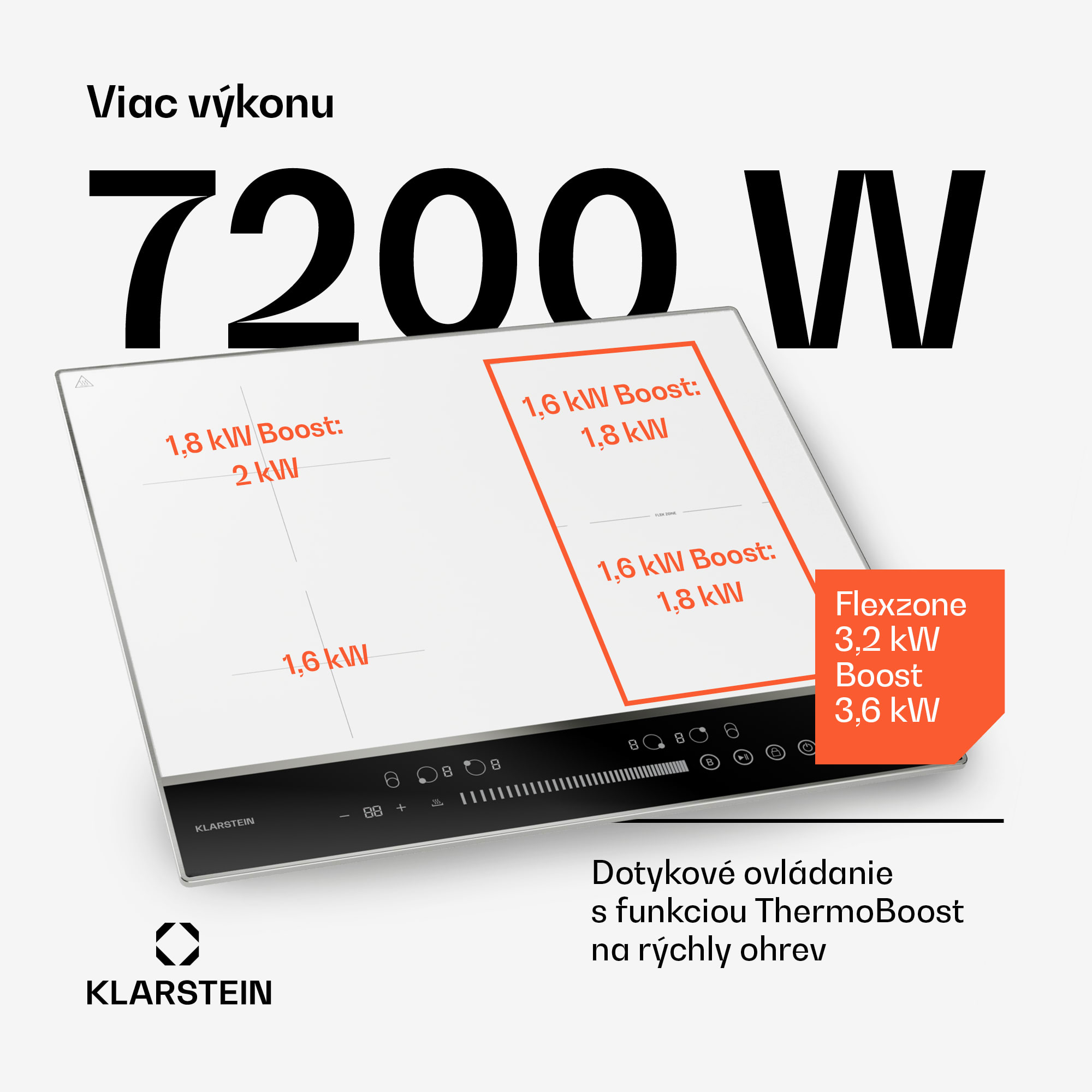 Klarstein DualTone Hybrid indukčná varná doska, Flex Zone, LED displej, Ovládanie posuvníkmi, 7200 W – Obrázok 2