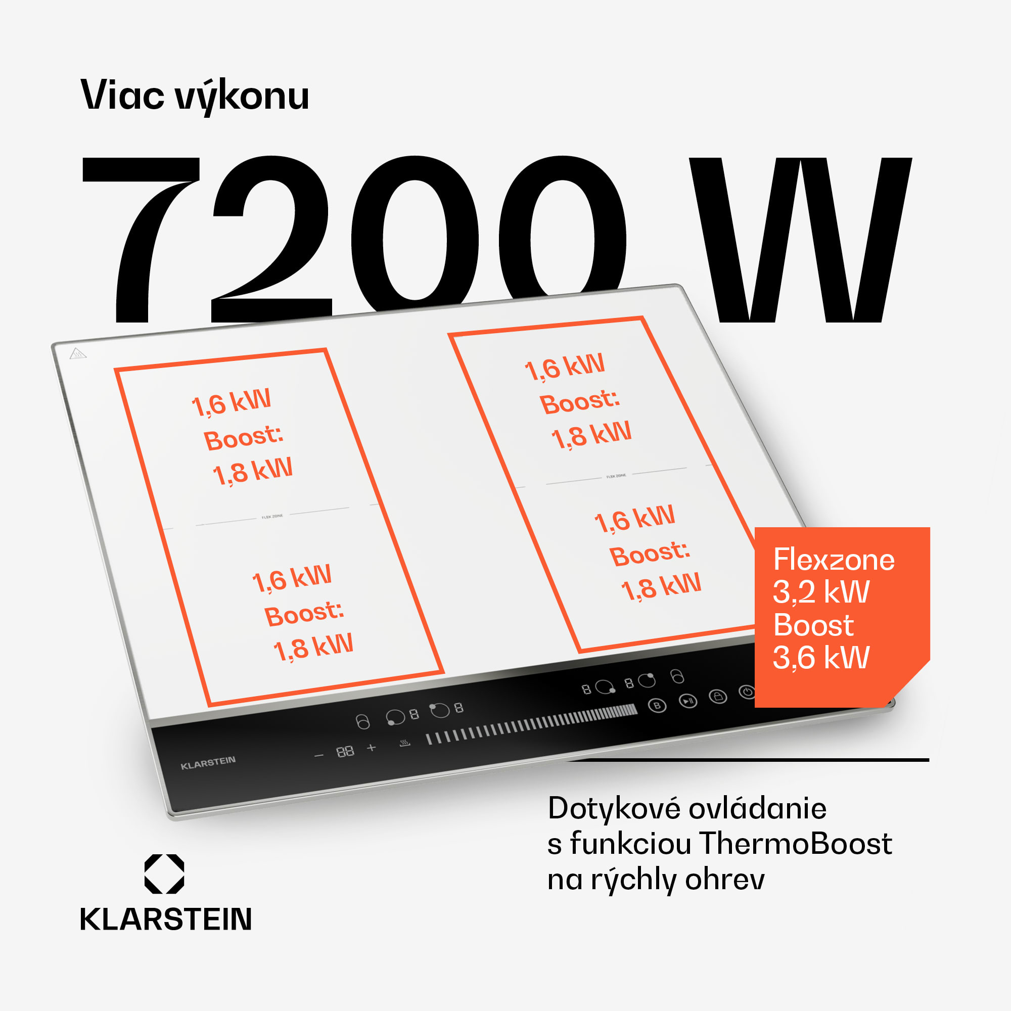 Klarstein DualTone Flex indukčná varná doska, Flex Zone, LED displej, Ovládanie posuvníkmi, 7200 W – Obrázok 2