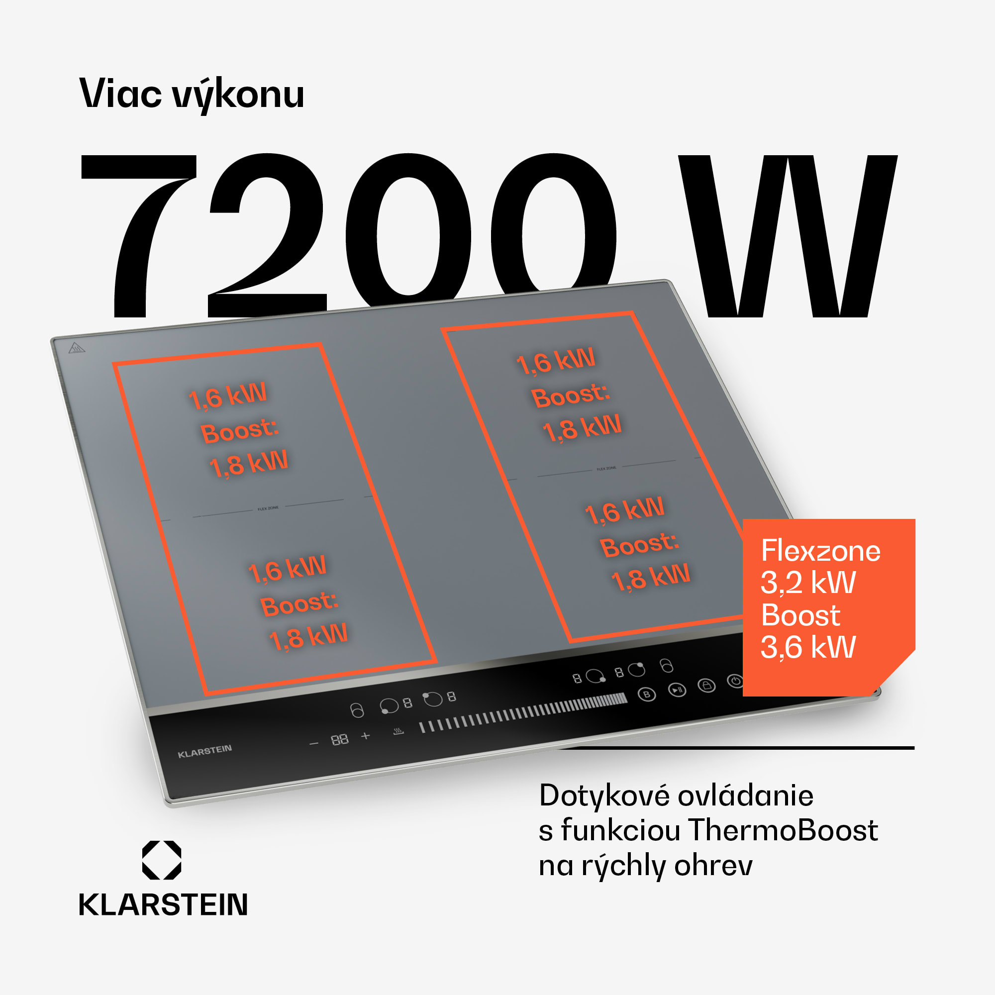 Klarstein DualTone Flex indukčná varná doska, Flex Zone, LED displej, Ovládanie posuvníkmi, 7200 W – Obrázok 2