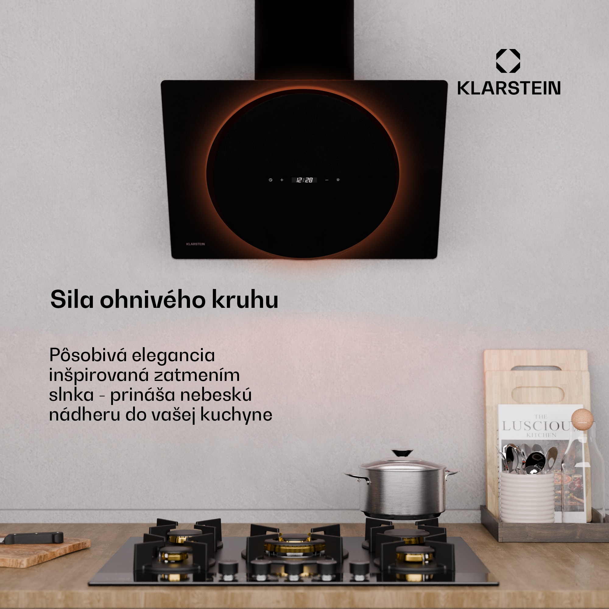 Klarstein Total Eclipse digestor | LED osvetlenie | dotykové ovládanie | 594,2 m³/h | odťah/recirkulácia