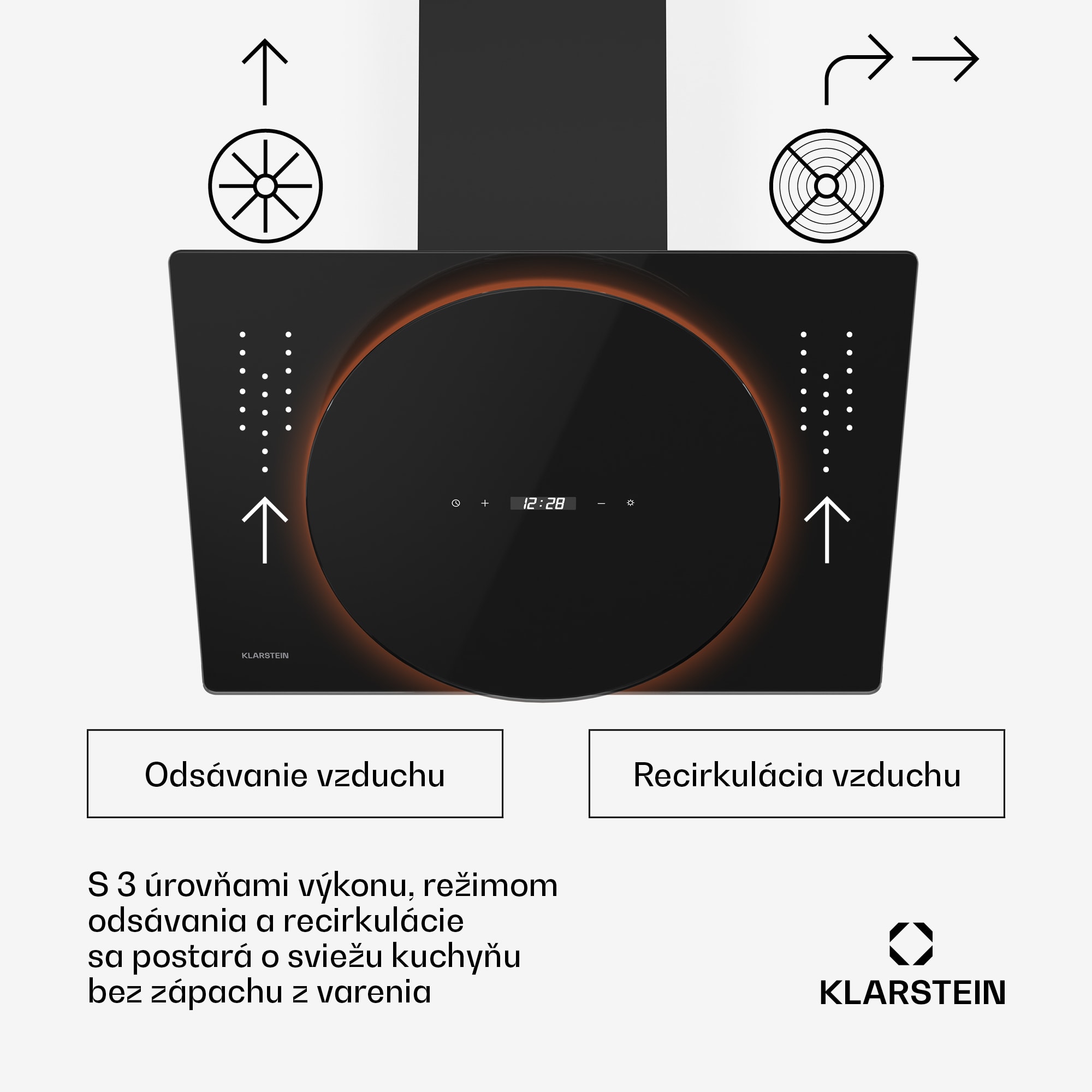 Klarstein Total Eclipse digestor | LED osvetlenie | dotykové ovládanie | 594,2 m³/h | odťah/recirkulácia – Obrázok 2