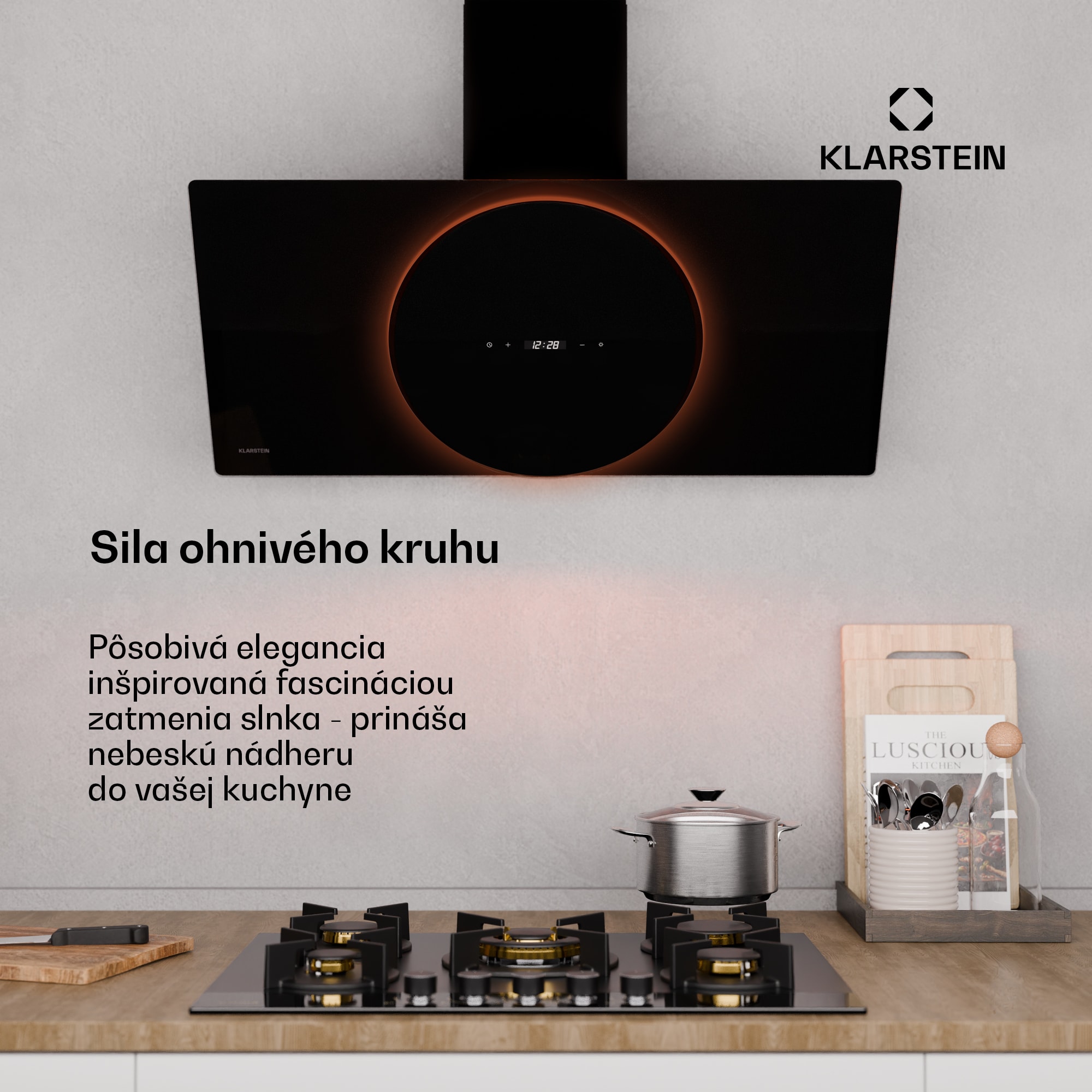 Klarstein Total Eclipse digestor | LED osvetlenie | dotykové ovládanie | 594,2 m³/h | odťah/recirkulácia
