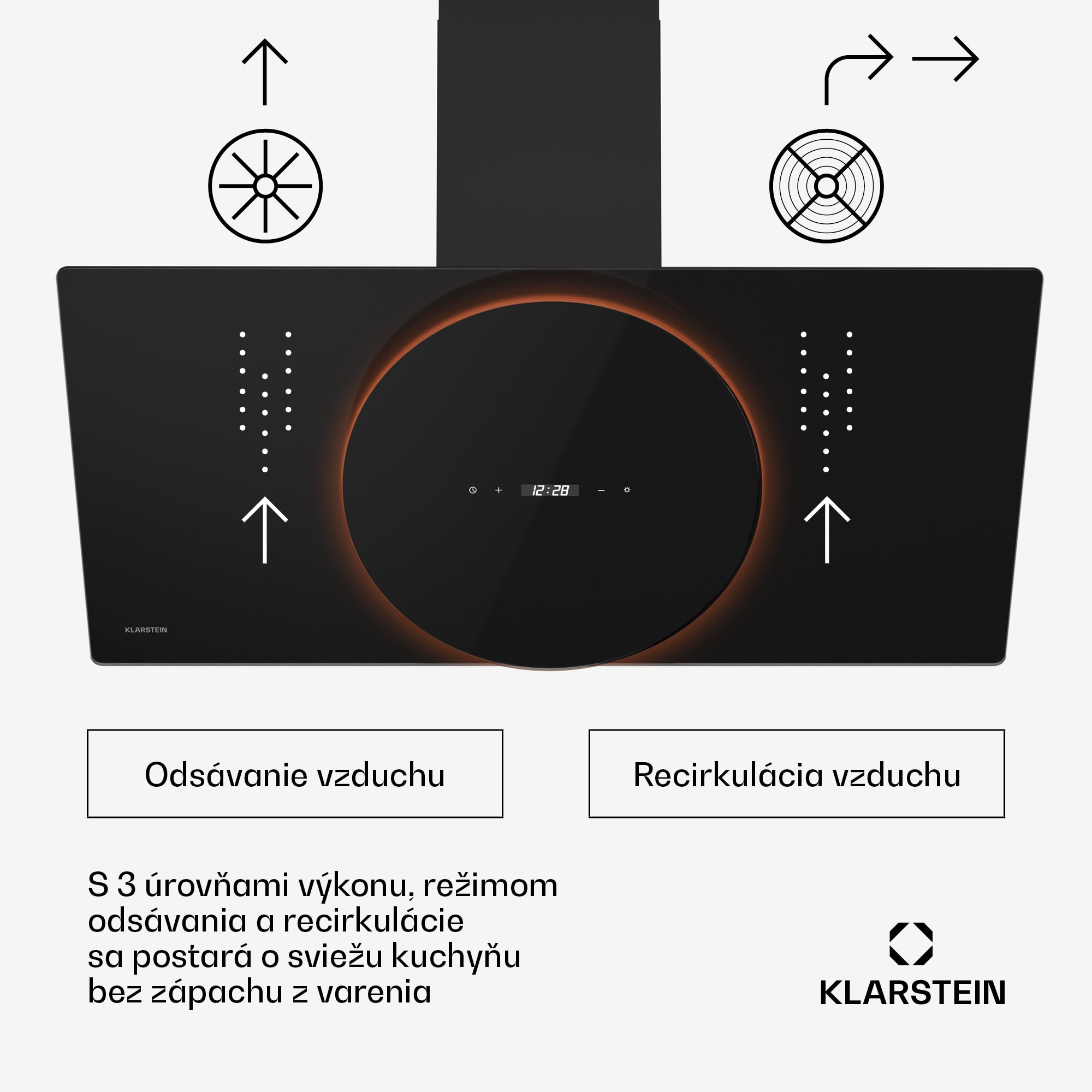 Klarstein Total Eclipse digestor | LED osvetlenie | dotykové ovládanie | 594,2 m³/h | odťah/recirkulácia – Obrázok 2