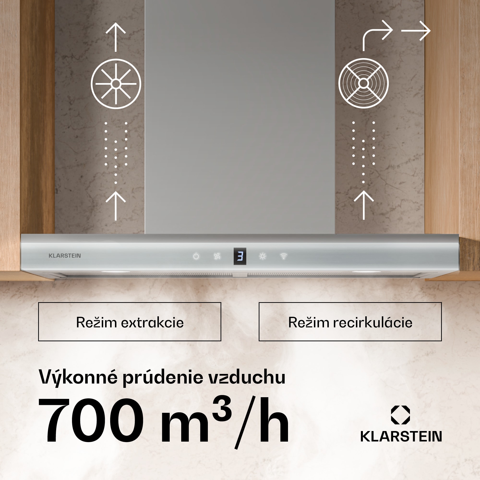 Klarstein Auriana digestor, Ambient Light, 700 m³/h, WiFi, Touch, LED – Obrázok 2