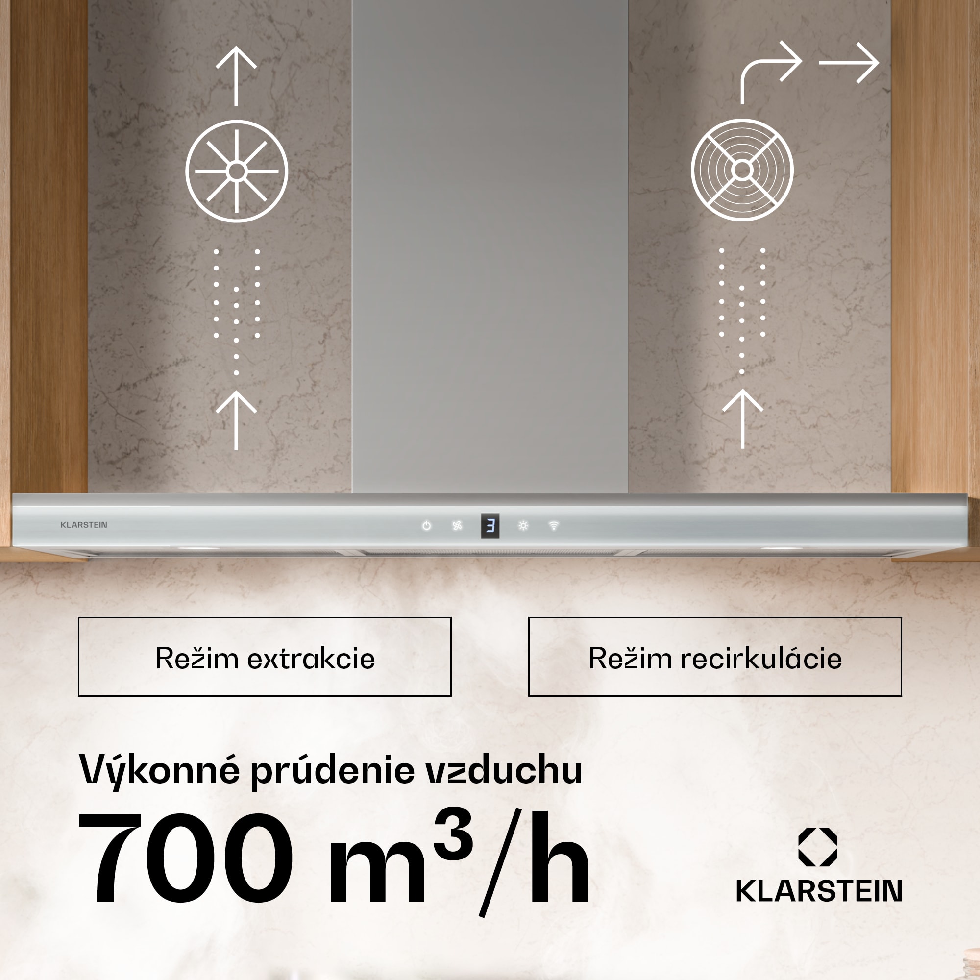 Klarstein Auriana digestor, Ambient Light, 697 m³/h, WiFi, Touch, LED – Obrázok 2