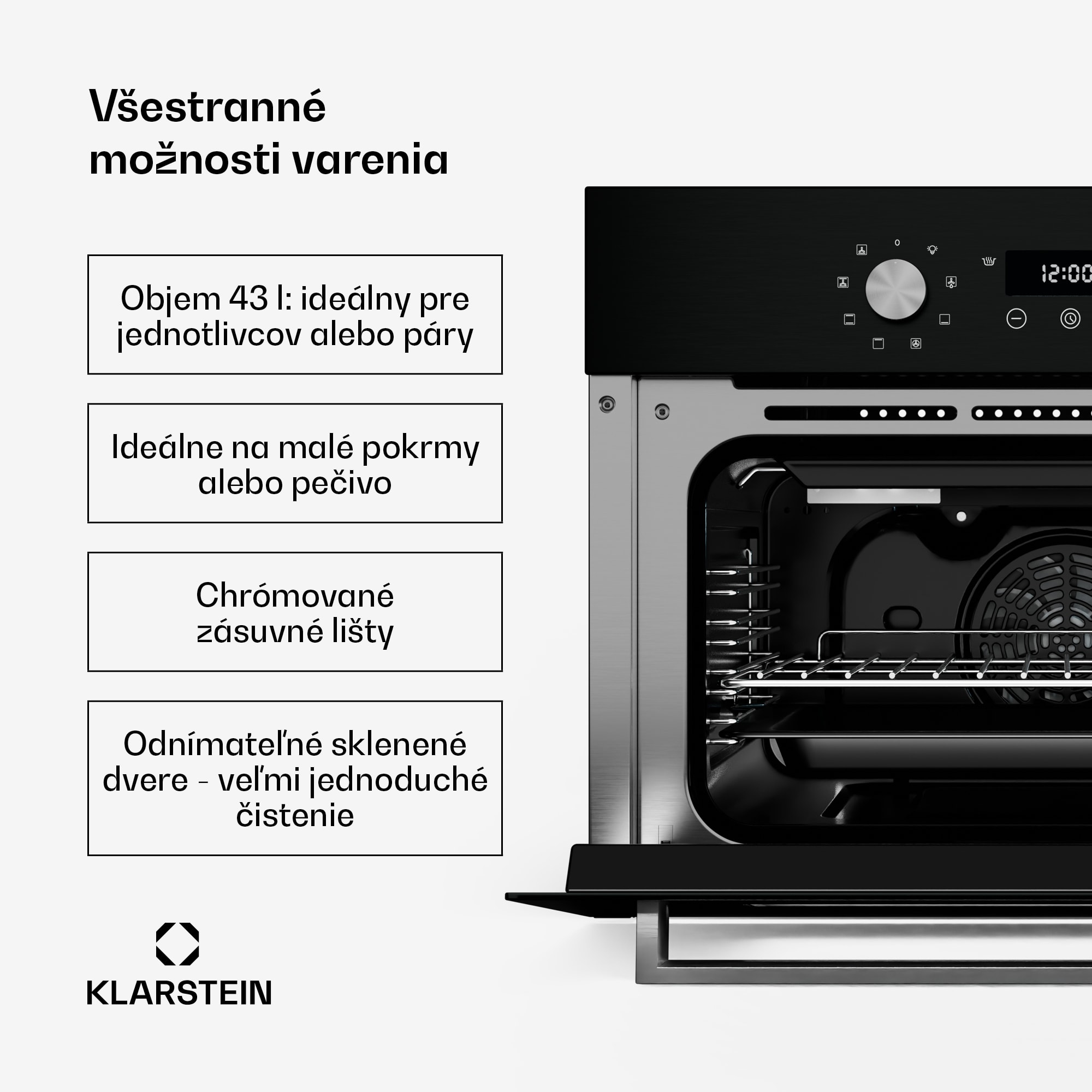 Klarstein SpaceSmart vstavaná rúra | Kompaktná | 45 cm | 41 litrov | 8 funkcií – Obrázok 2