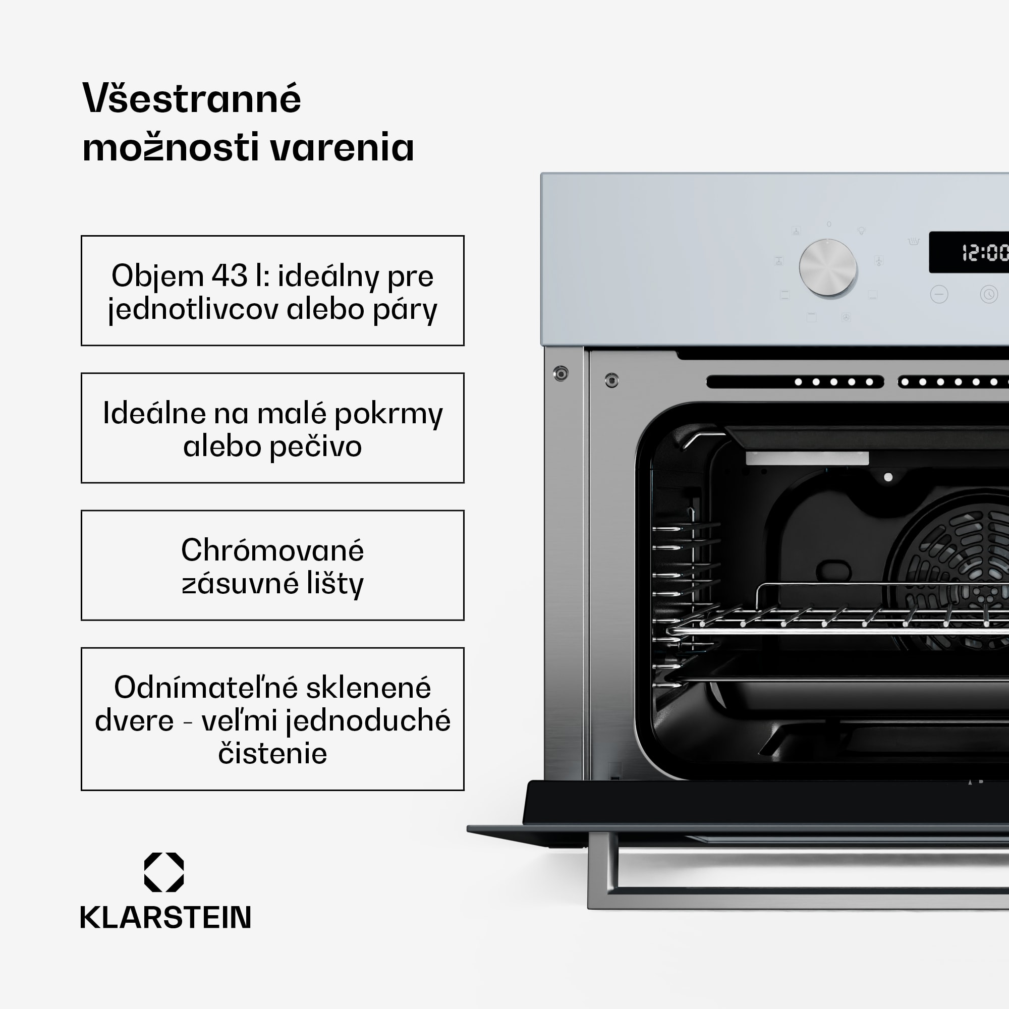 Klarstein SpaceSmart vstavaná rúra | Kompaktná | 45 cm | 41 litrov | 8 funkcií – Obrázok 2