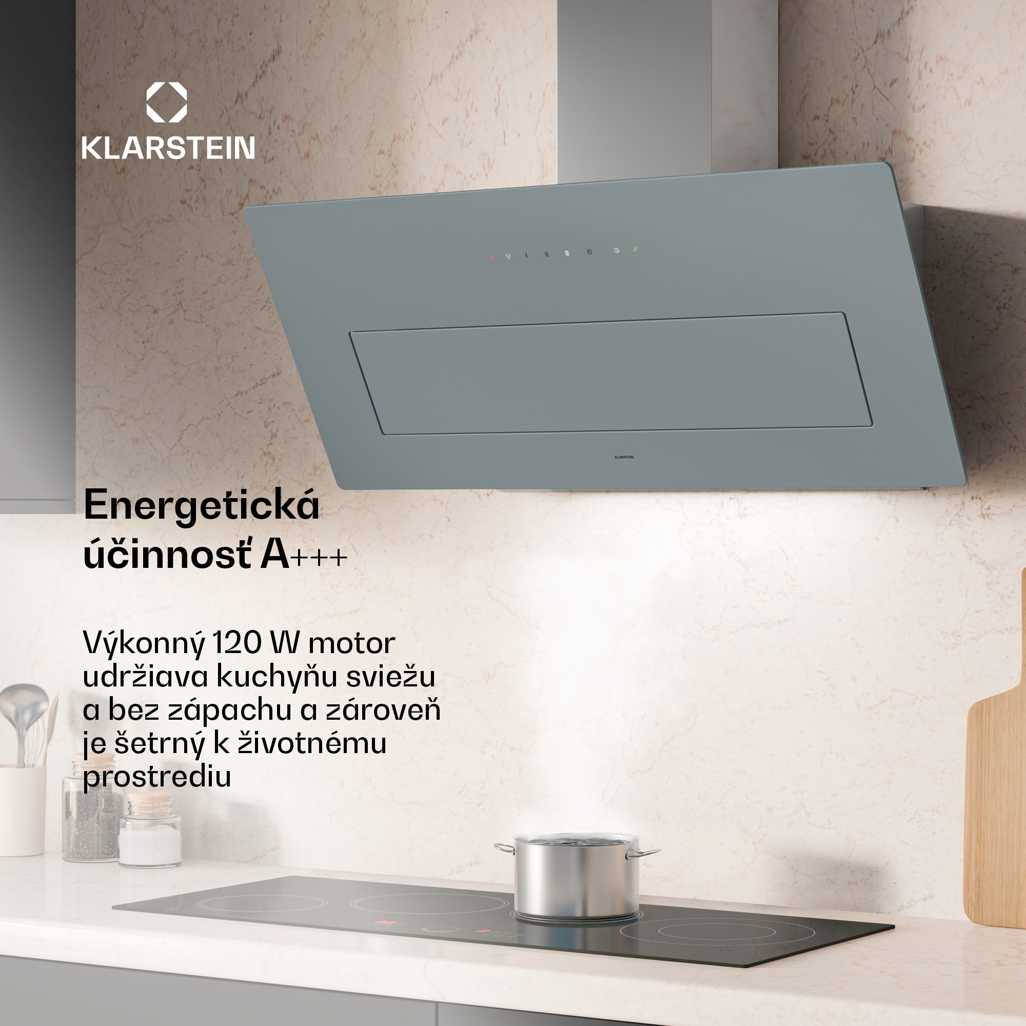 Klarstein SleekAir odsávač pár, A+++, 717 m³/h, dotykový, 90 cm