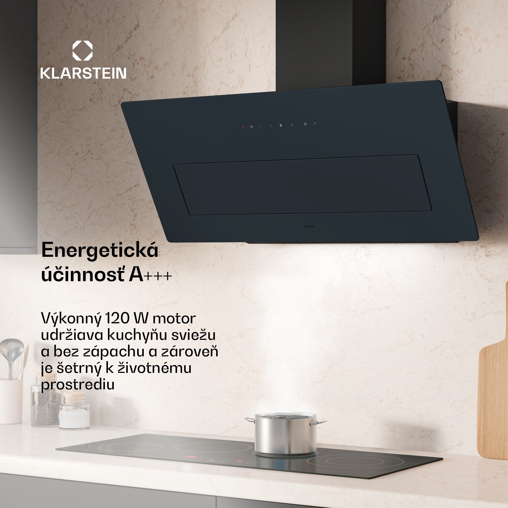 Klarstein SleekAir odsávač pár, A+++, 717 m³/h, dotykový, 90 cm