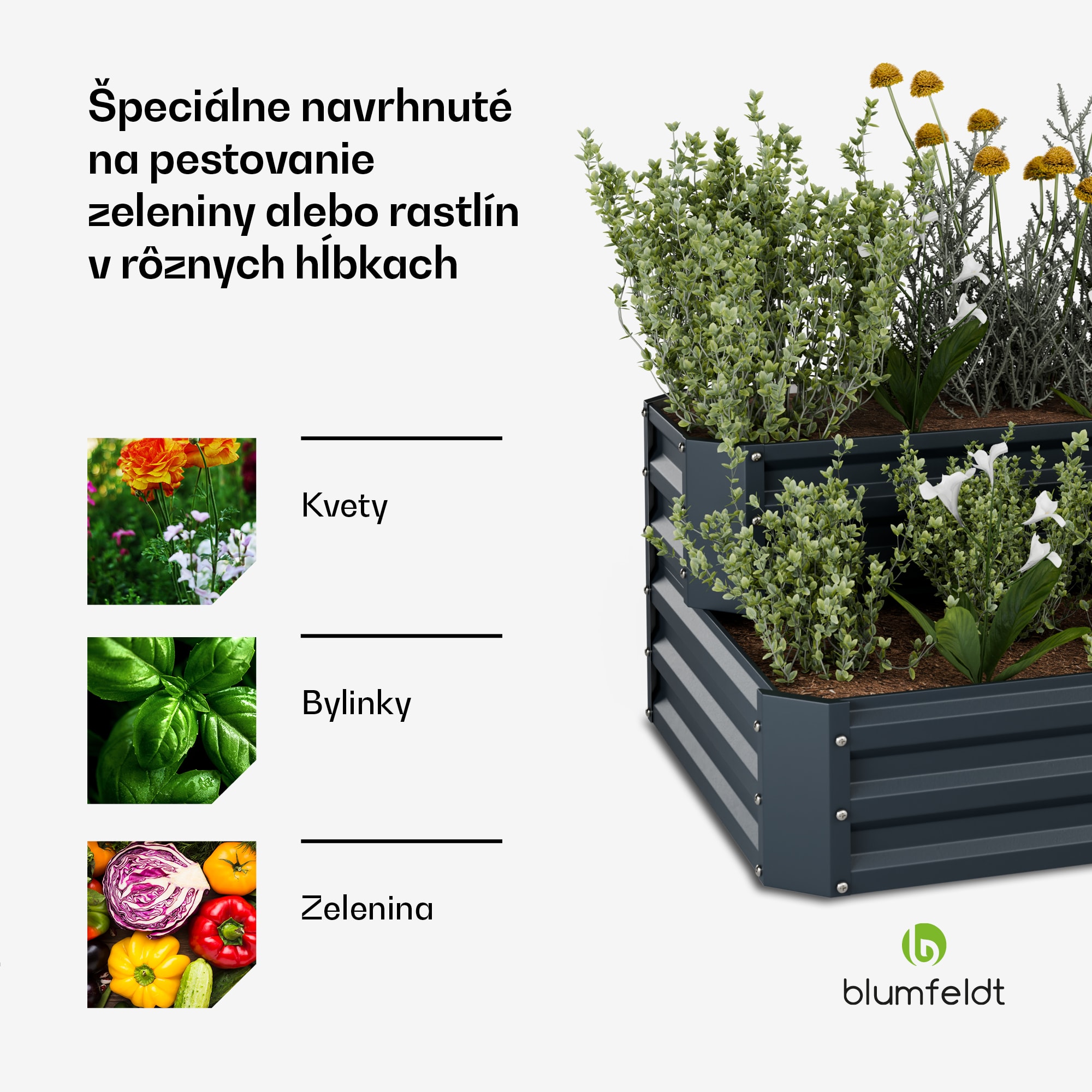 Blumfeldt High Grow vyvýšený záhon, 2 úrovne, odolný voči poveternostným vplyvom, odolný voči korózii, robustný, 405 L – Obrázok 3