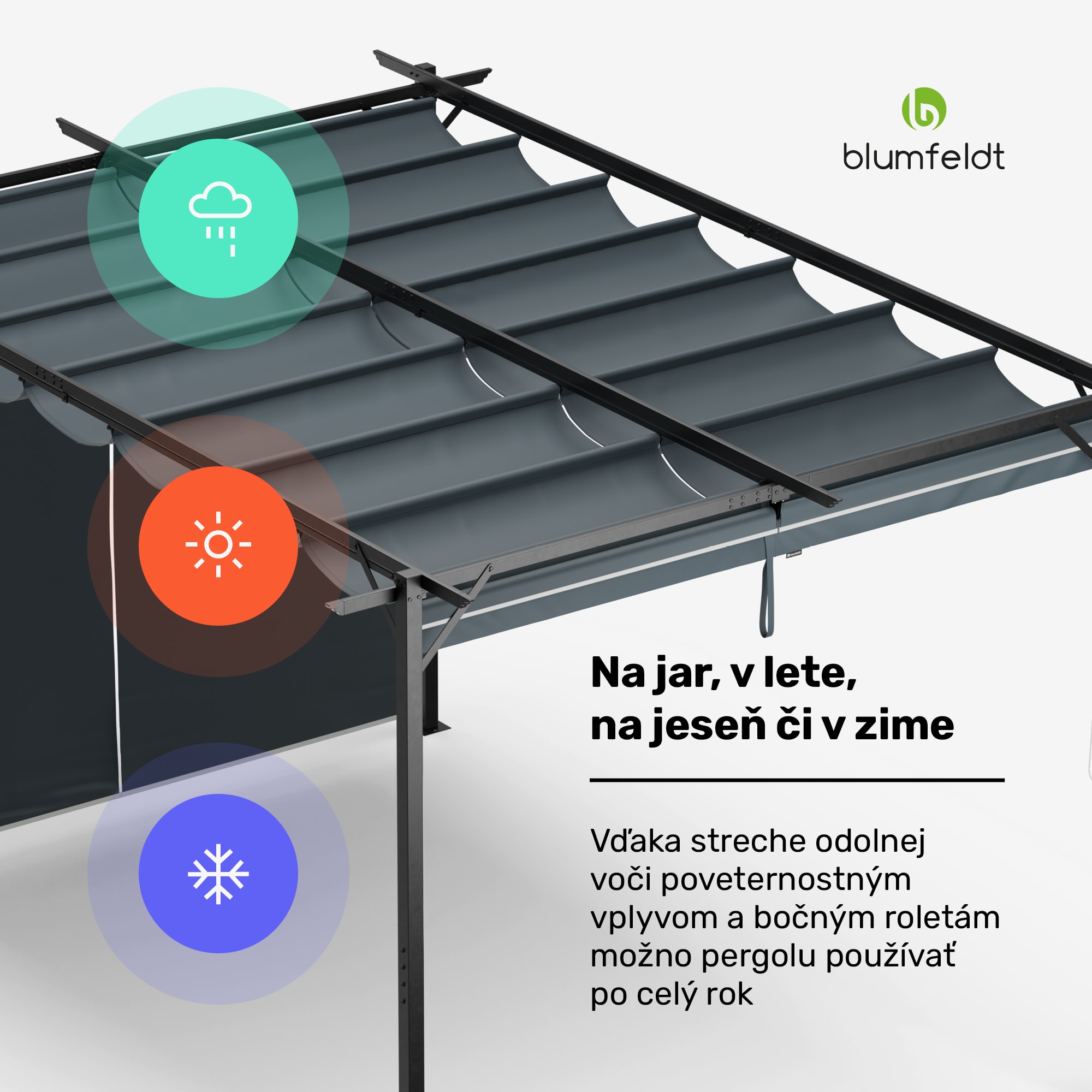 Blumfeldt Pantheon Robust Pergola 3x4 m, práškovo lakovaná oceľ, odolná voči poveternostným vplyvom, s bočnými roletami – Obrázok 4