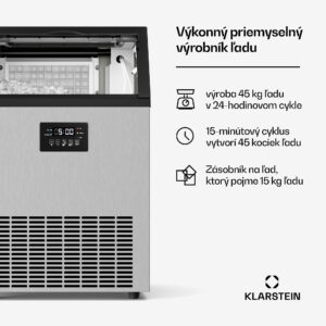 Klarstein Glacial priemyselný výrobník kociek ľadu 45 kg s LED displejom a okienkom