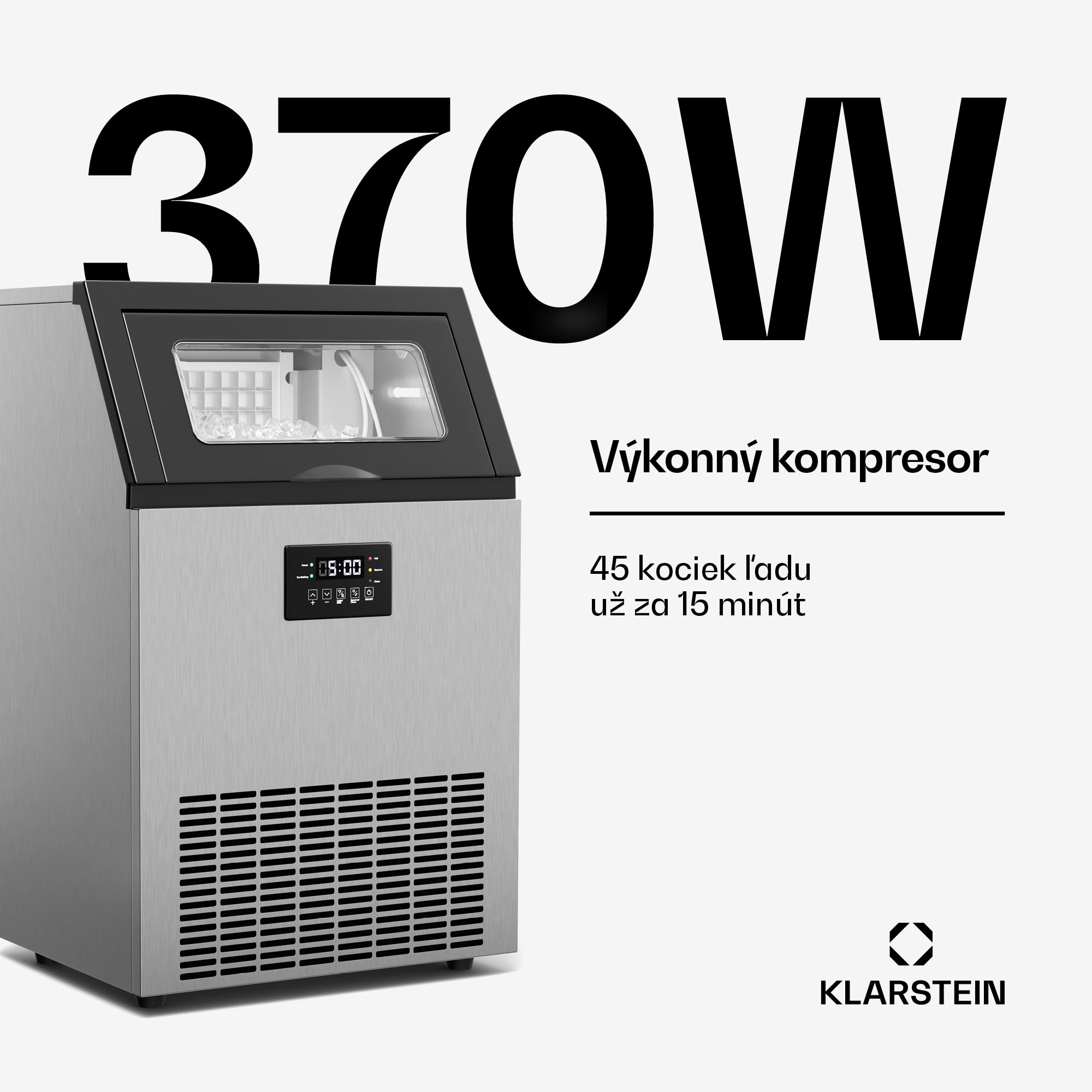 Klarstein Glacial priemyselný výrobník kociek ľadu 45 kg s LED displejom a okienkom – Obrázok 4