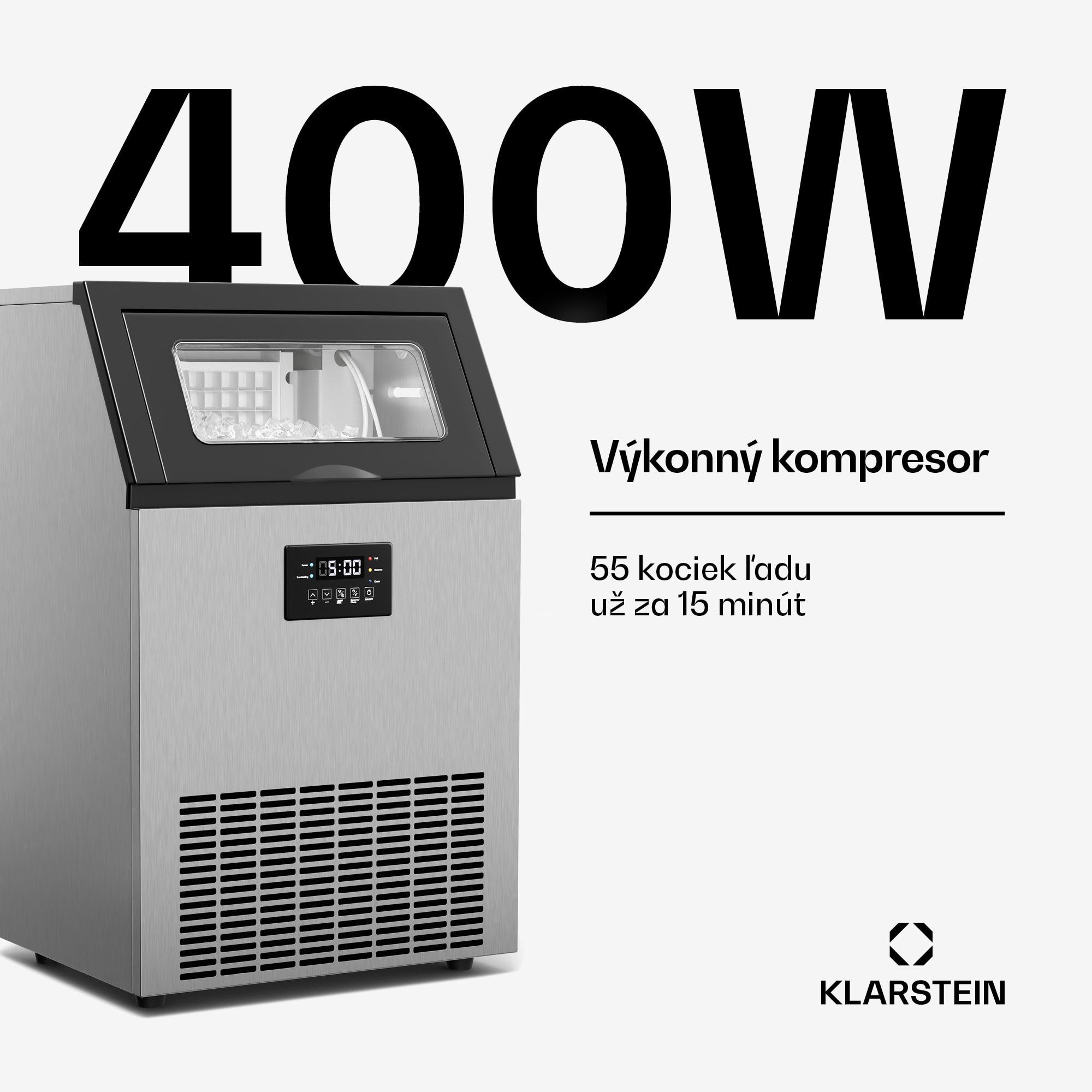 Klarstein Glacial priemyselný výrobník kociek ľadu 55 kg s LED displejom a okienkom – Obrázok 4