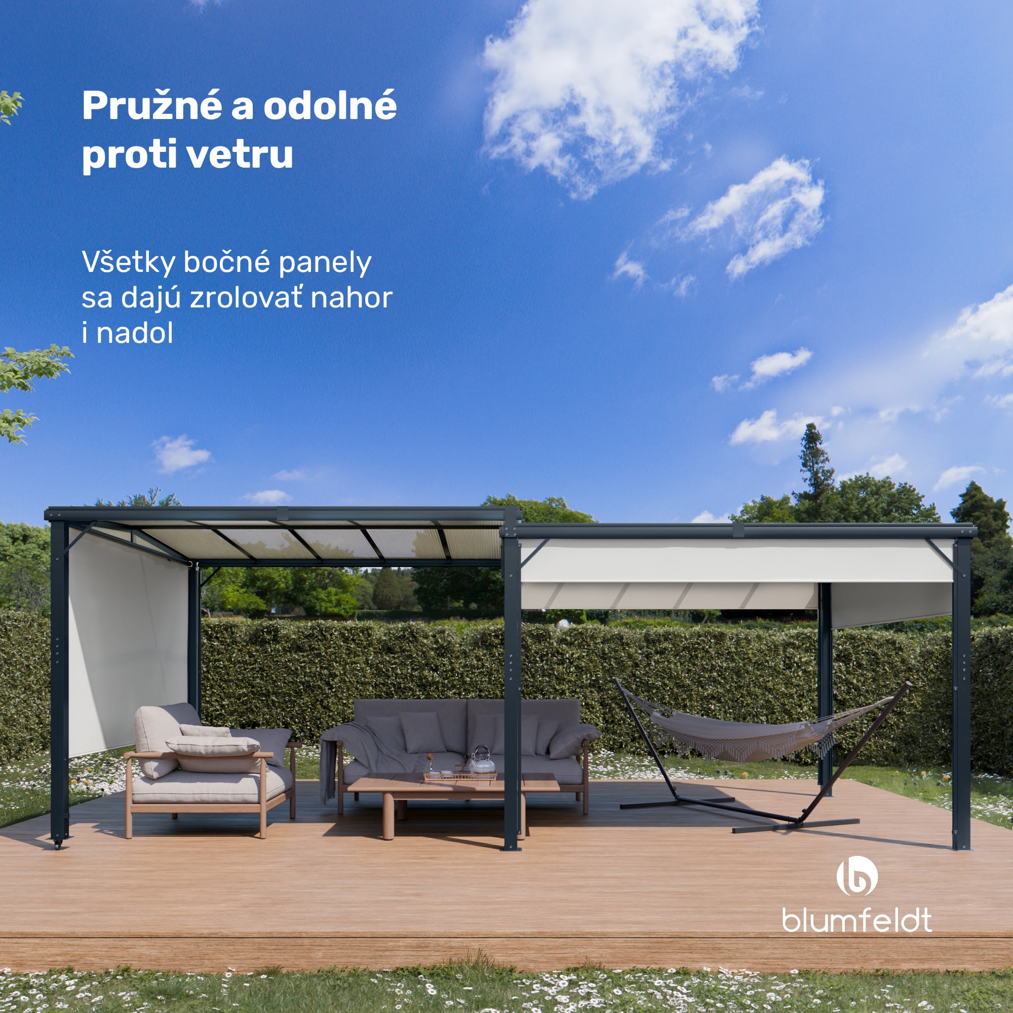 Blumfeldt Pantheon Cortina Solid Sky Expand záhradný altánok 3x6, odolný voči poveternostným vplyvom, rozťahovací – Obrázok 2