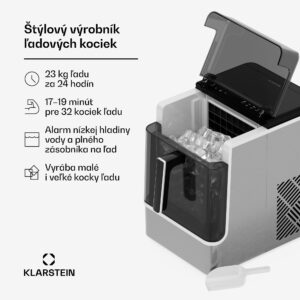 Klarstein Ice Lux výroba ľadových kociek | Nerezová oceľ | 23 kg/24 h | Samočistiaca