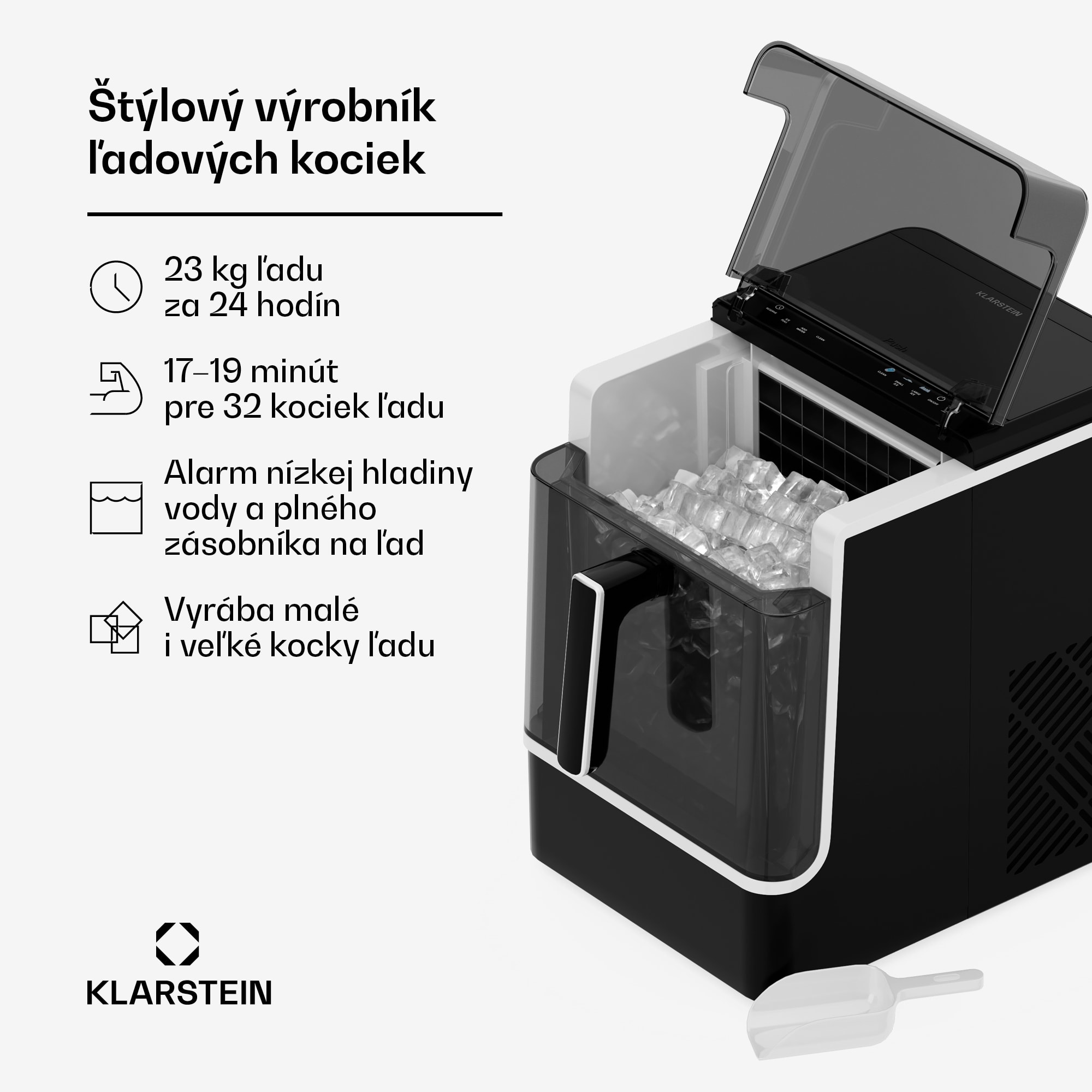 Klarstein Ice Lux výrobník ľadových kociek | Nerezová oceľ | 23 kg/24 h | Samočistiaci