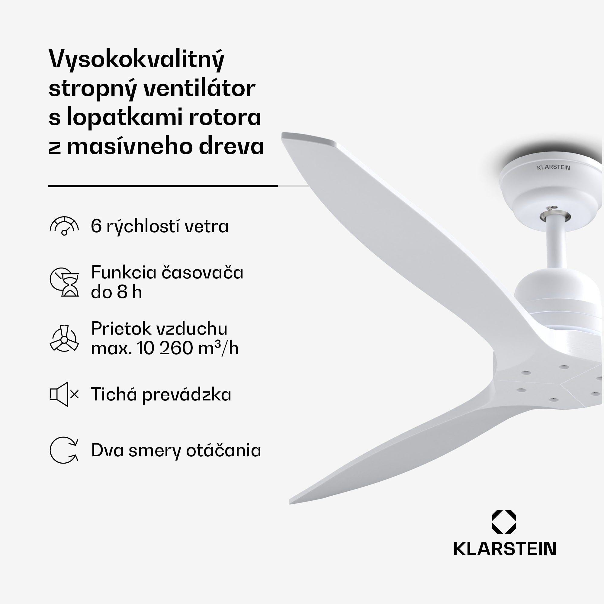 Klarstein Santa Elena Smart 52" stropný ventilátor, 10260 m³/h, 6 stupňov rýchlosti, diaľkové ovládanie, Smart