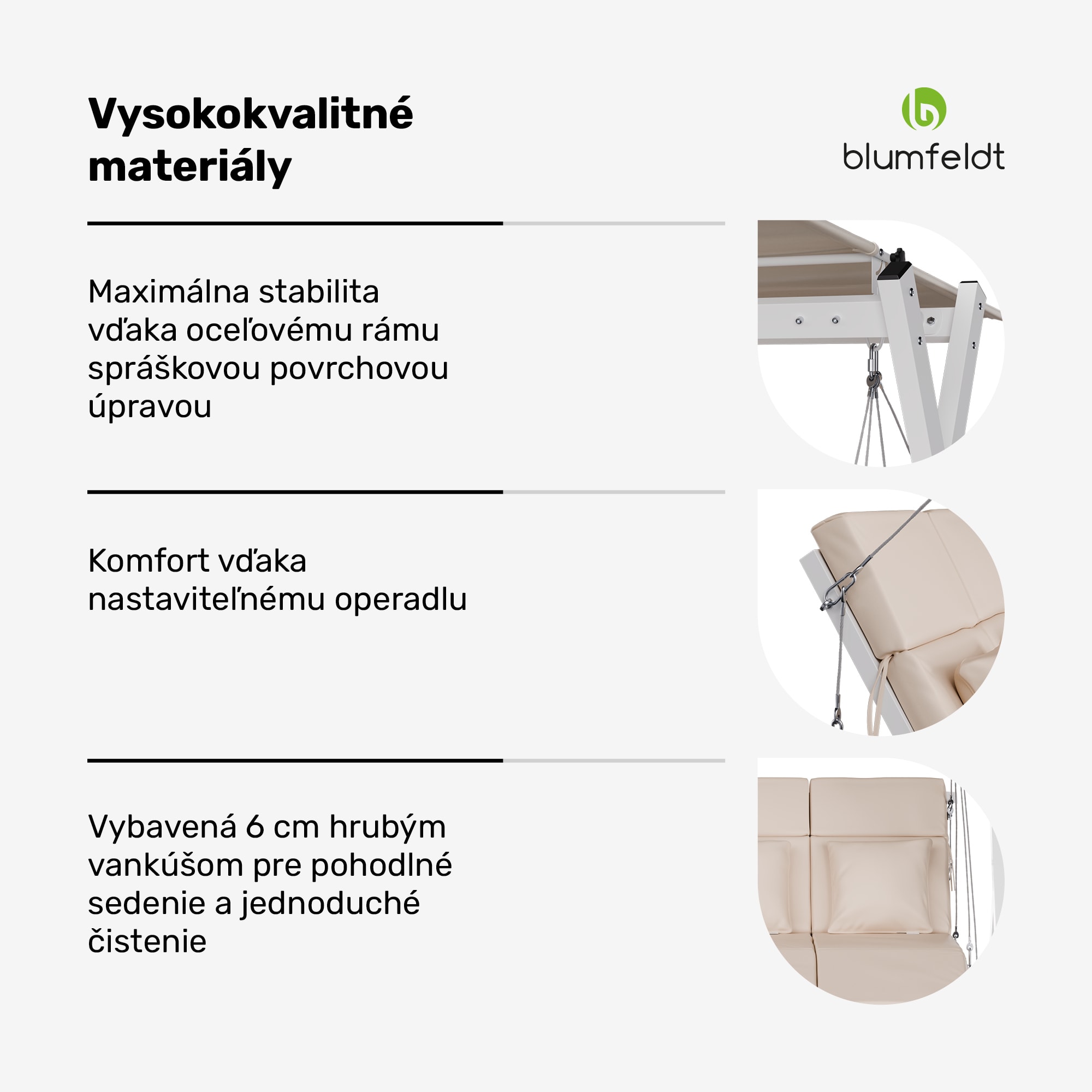 Blumfeldt FlexiSwing Hollywood hojdačka 3-miestna, nastaviteľné operadlo + strieška, odolná voči poveternostným vplyvom – Obrázok 4