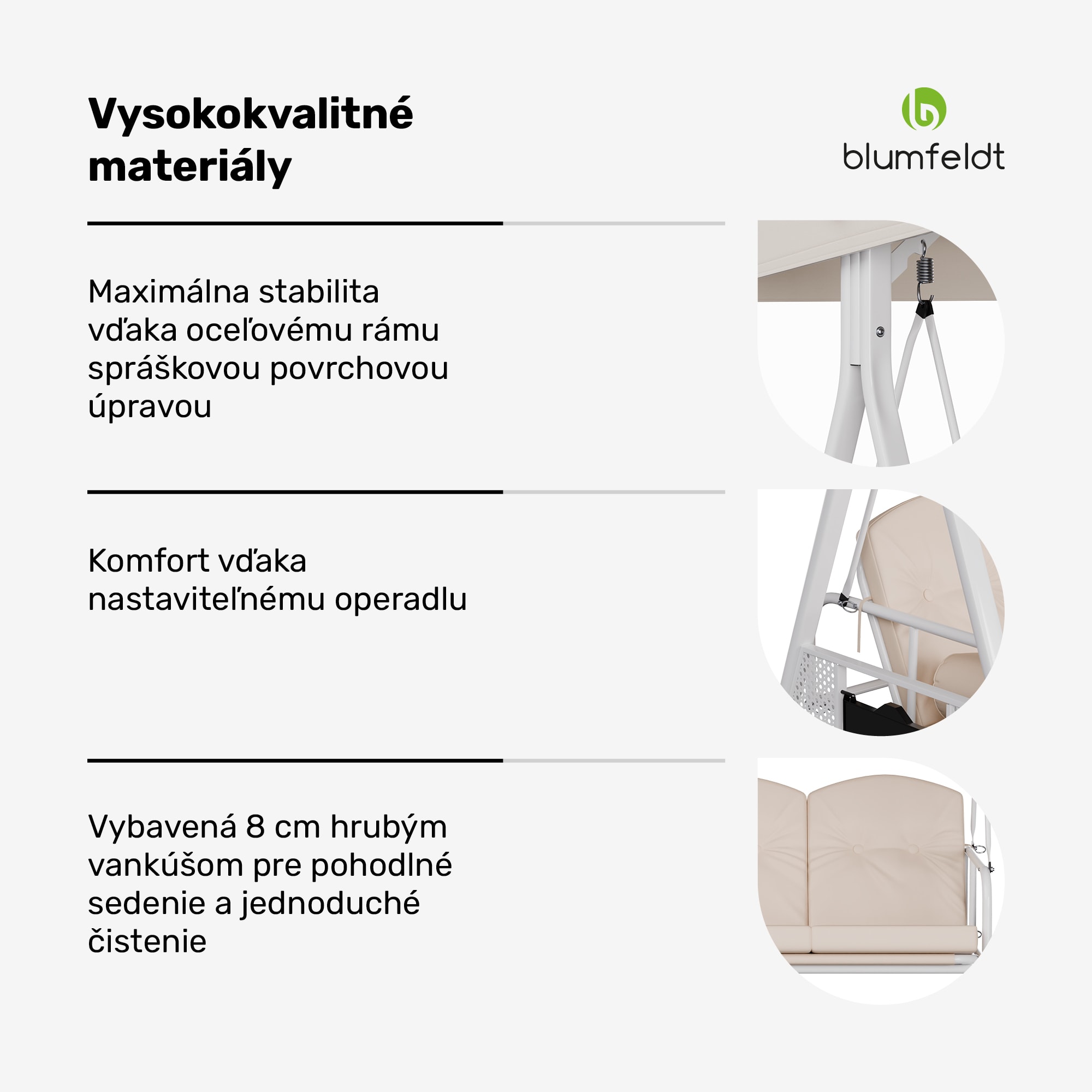 Blumfeldt GranSway hollywoodska hojdačka 3-miestna Individuálne nastaviteľná Oceľ s práškovou povrchovou úpravou Odolná voči poveternostným vplyvom – Obrázok 4