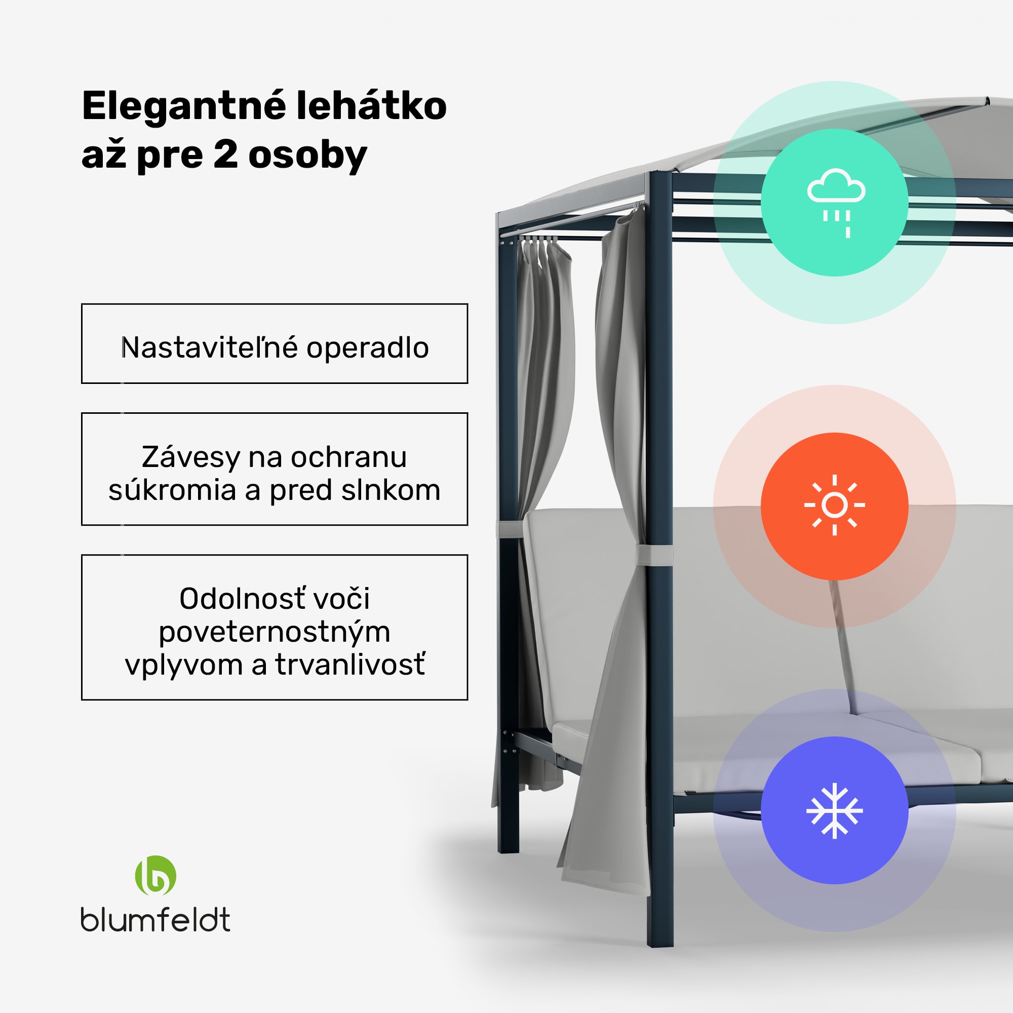 Blumfeldt Eremitage Double XL solárium | ochrana pred slnkom | pre 2 osoby | oceľový rám | odolné voči poveternostným vplyvom