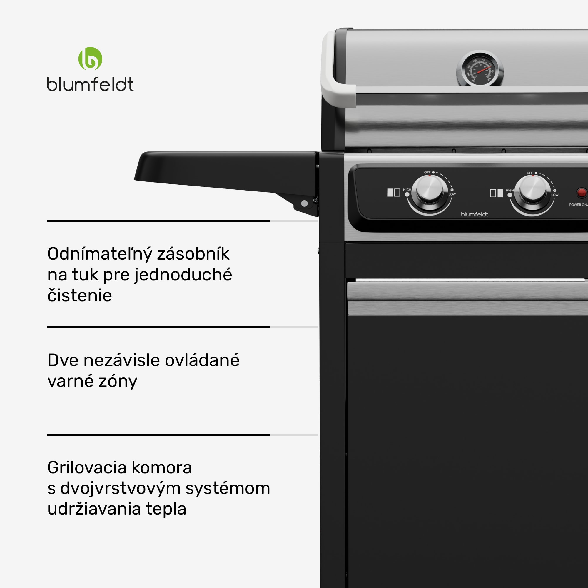 Blumfeldt ElectricPro elektrický gril, Výkonný, Sklopné bočné stolíky, Integrovaný teplomer – Obrázok 4