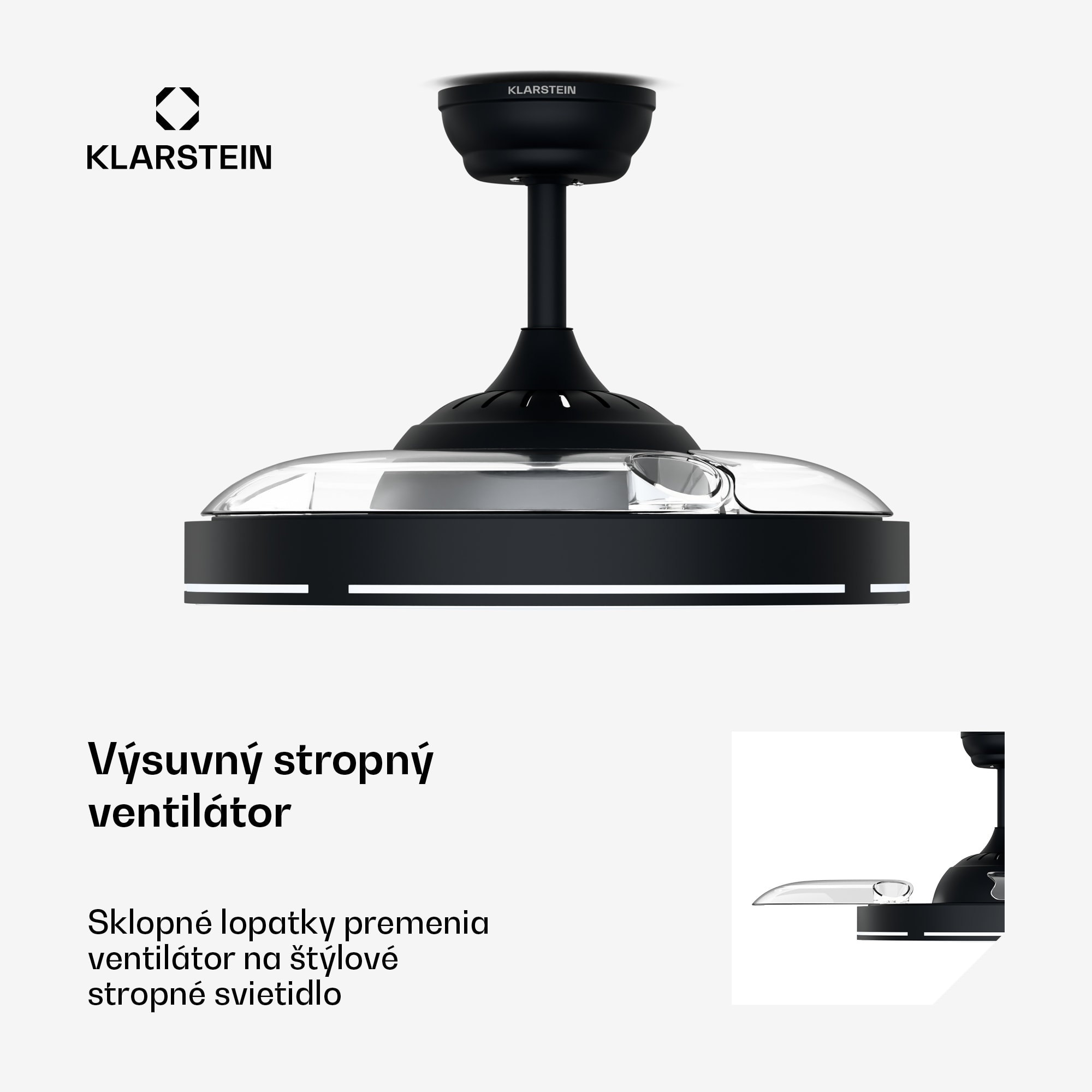 Klarstein AirFold | Inteligentný stropný ventilátor | Vysúvateľné lopatky | Stmievanie LED svetla | Smart