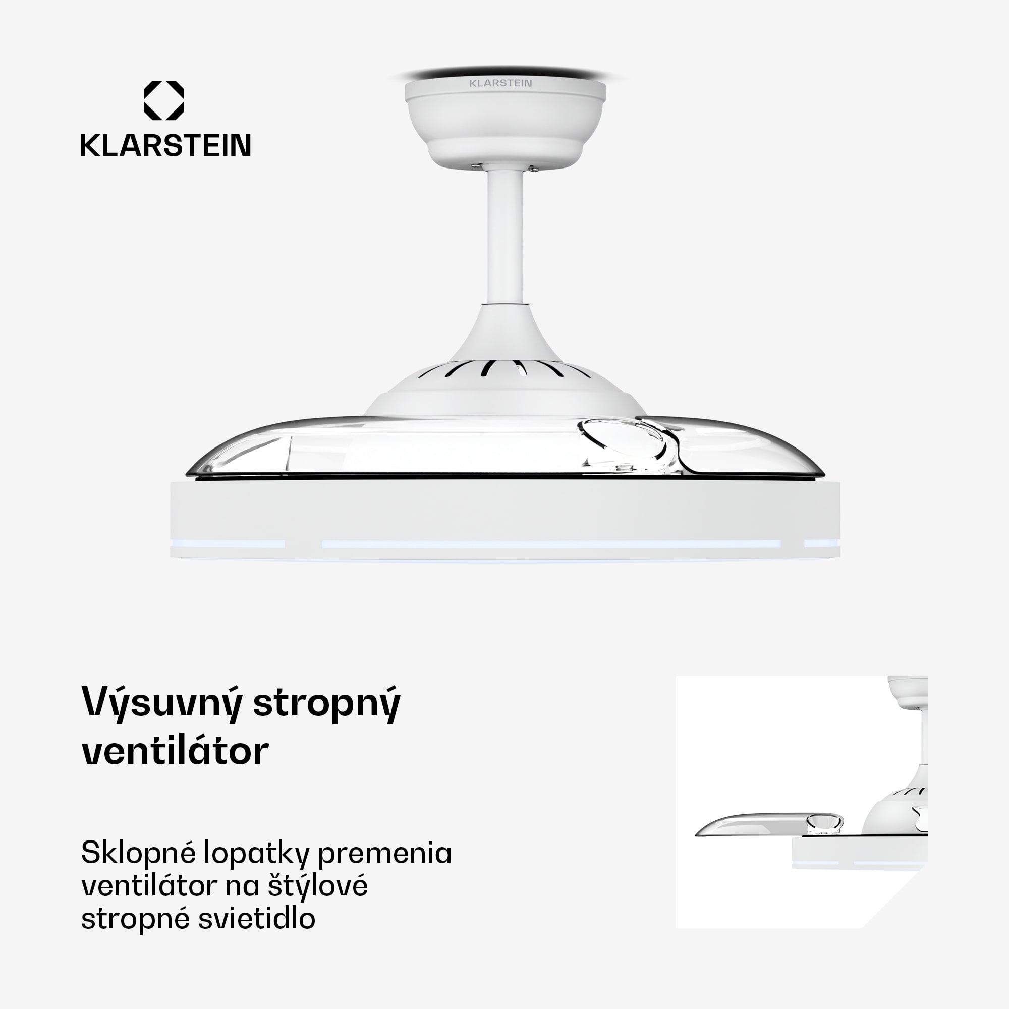 Klarstein AirFold | Inteligentný stropný ventilátor | Vysúvateľné lopatky | Stmievanie LED svetla | Smart