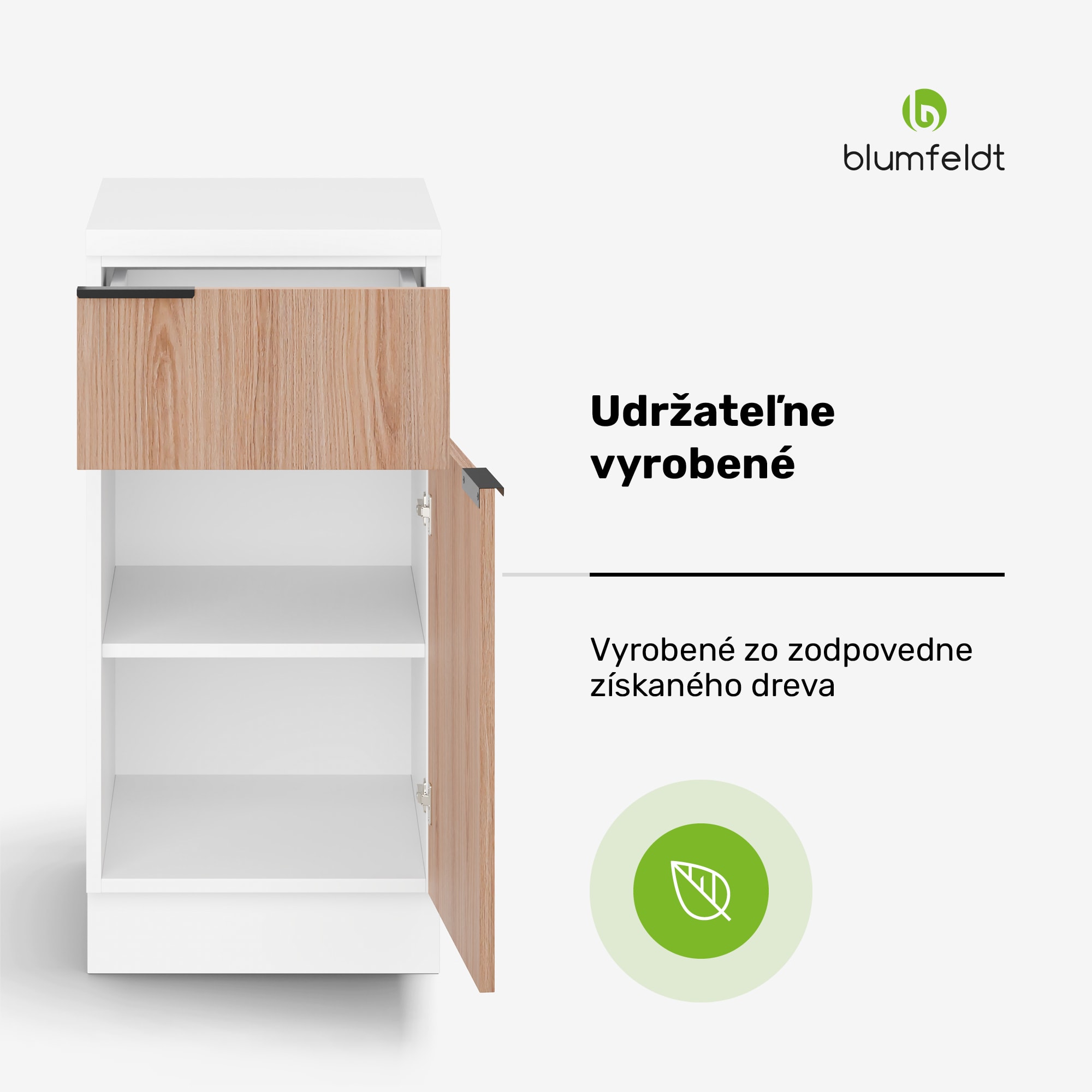 Blumfeldt WoodVista skrinka s zásuvkami | Robustná MDF pracovná doska | Soft-close pánty | Hliníkové úchyty – Obrázok 2