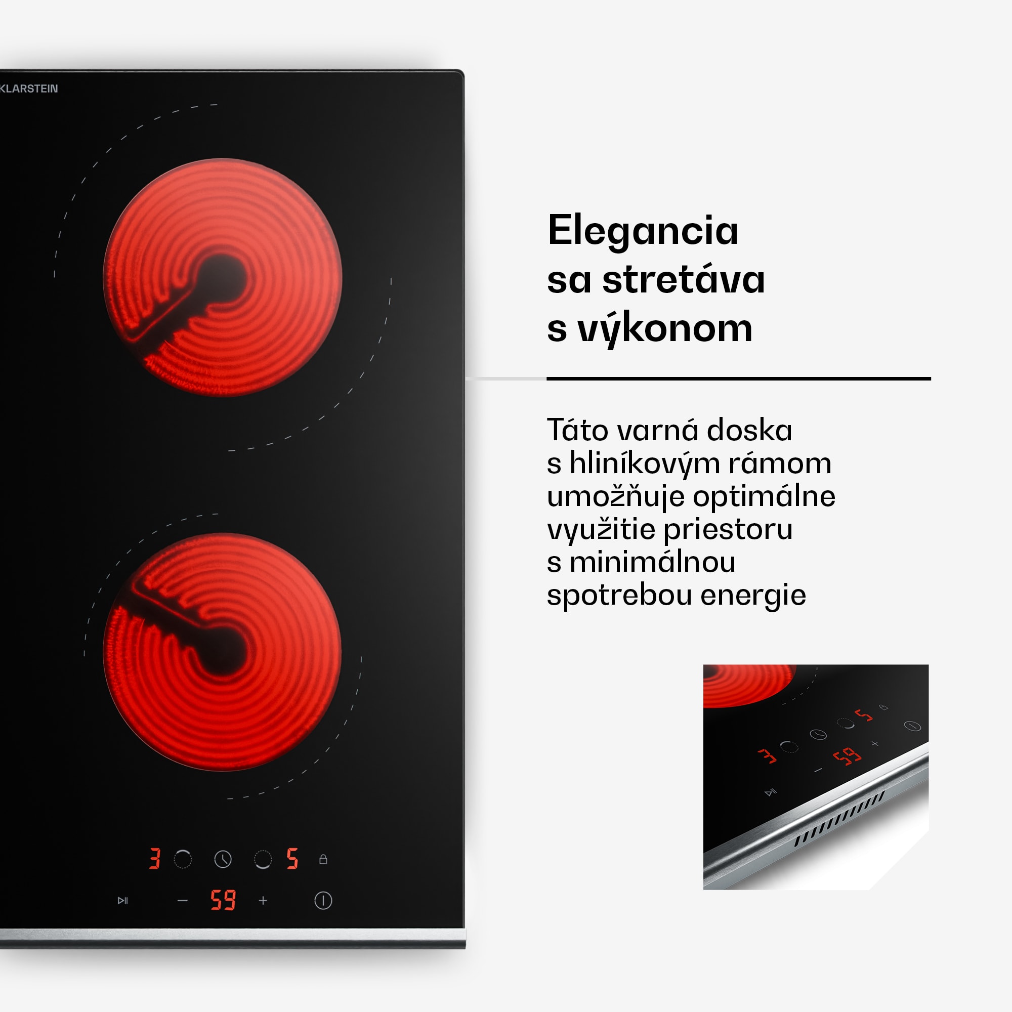 Klarstein Verosteel sklokeramická varná doska | Minimalistická, výkonná | 2 varné zóny | 3000 W | 30 cm – Obrázok 3