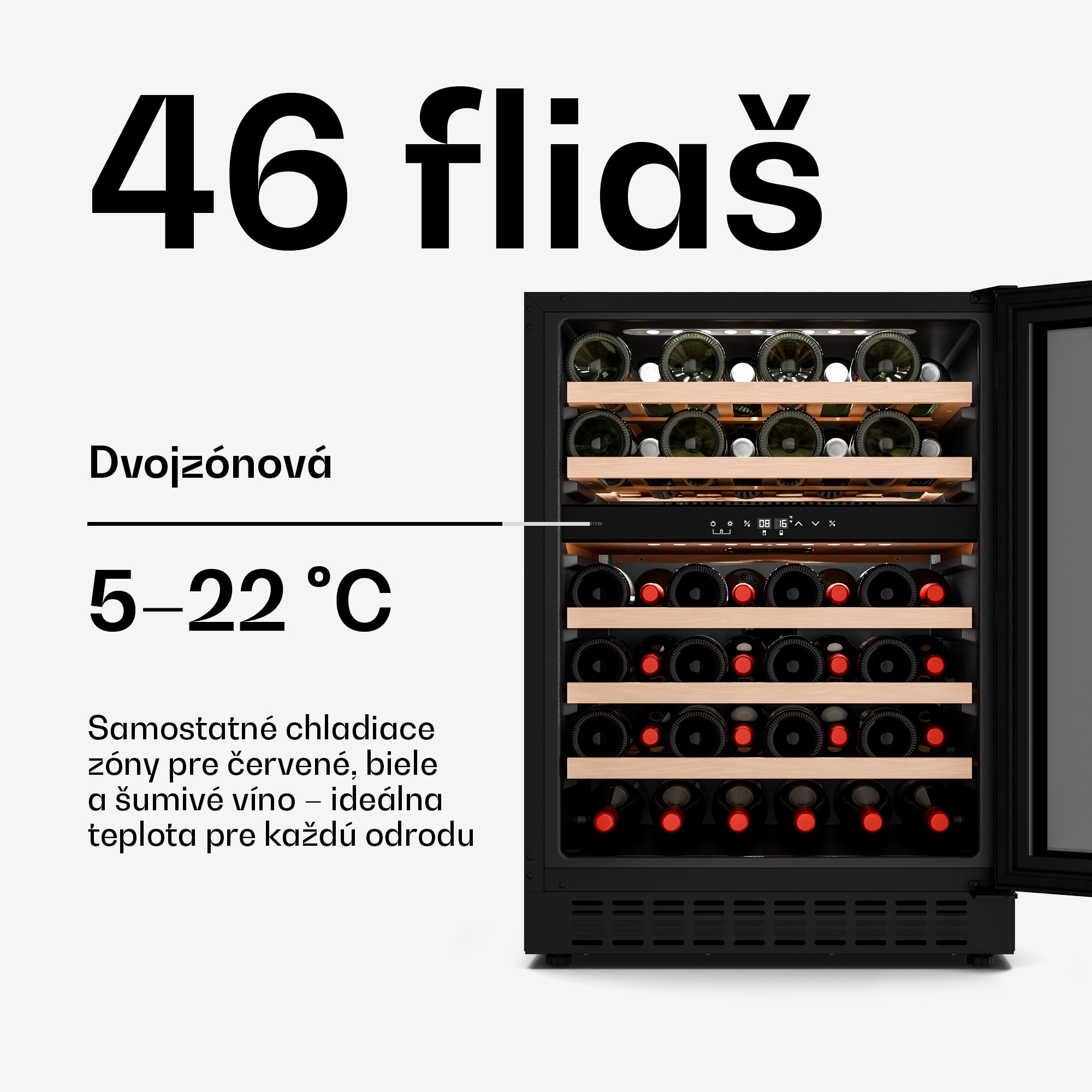 Klarstein Velaire vstavaná vinotéka | Moderná, elegantná | UV ochrana | Dvojzónová | 46 fliaš – Obrázok 2