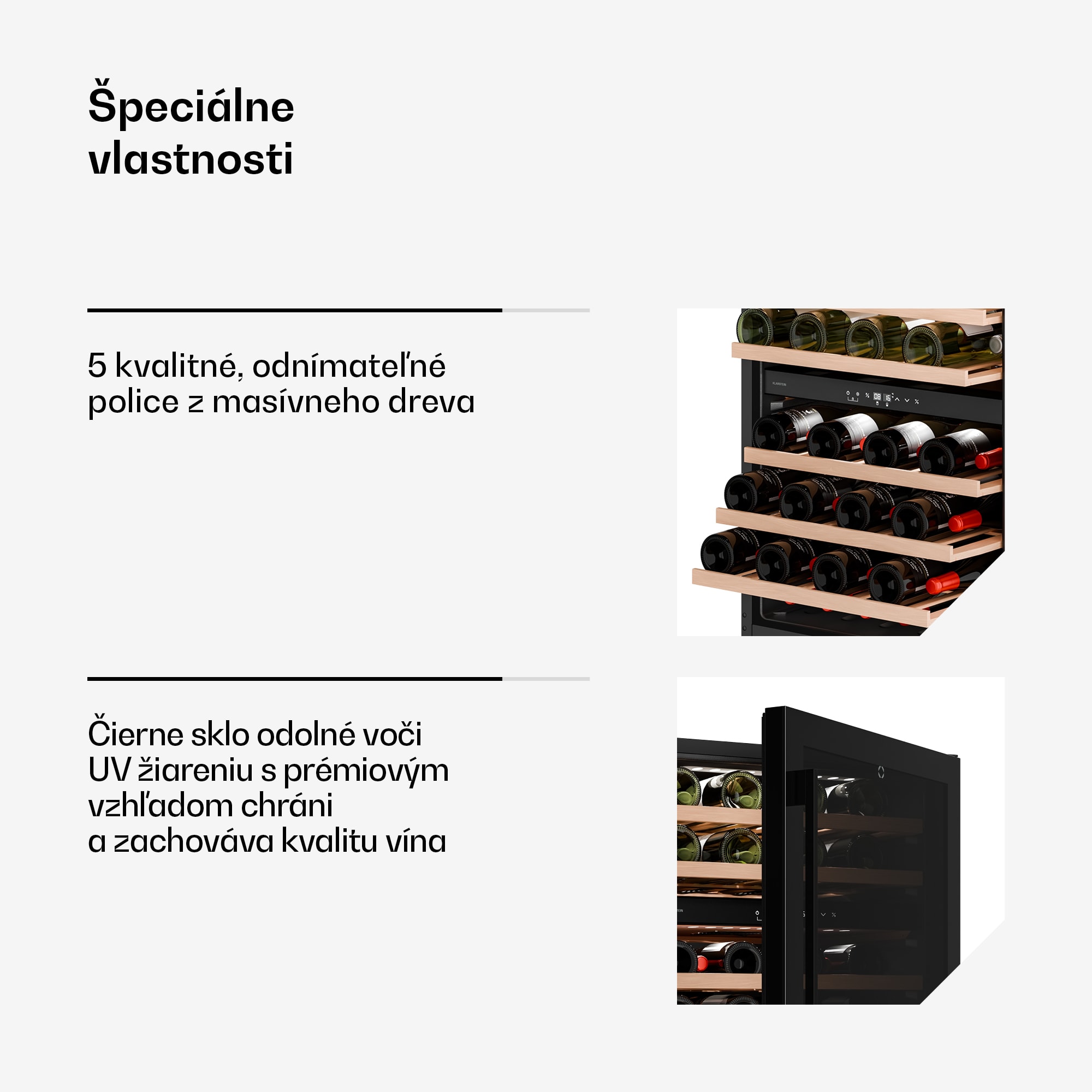 Klarstein Velaire vstavaná vinotéka | Moderná, elegantná | UV ochrana | Dvojzónová | 46 fliaš – Obrázok 4