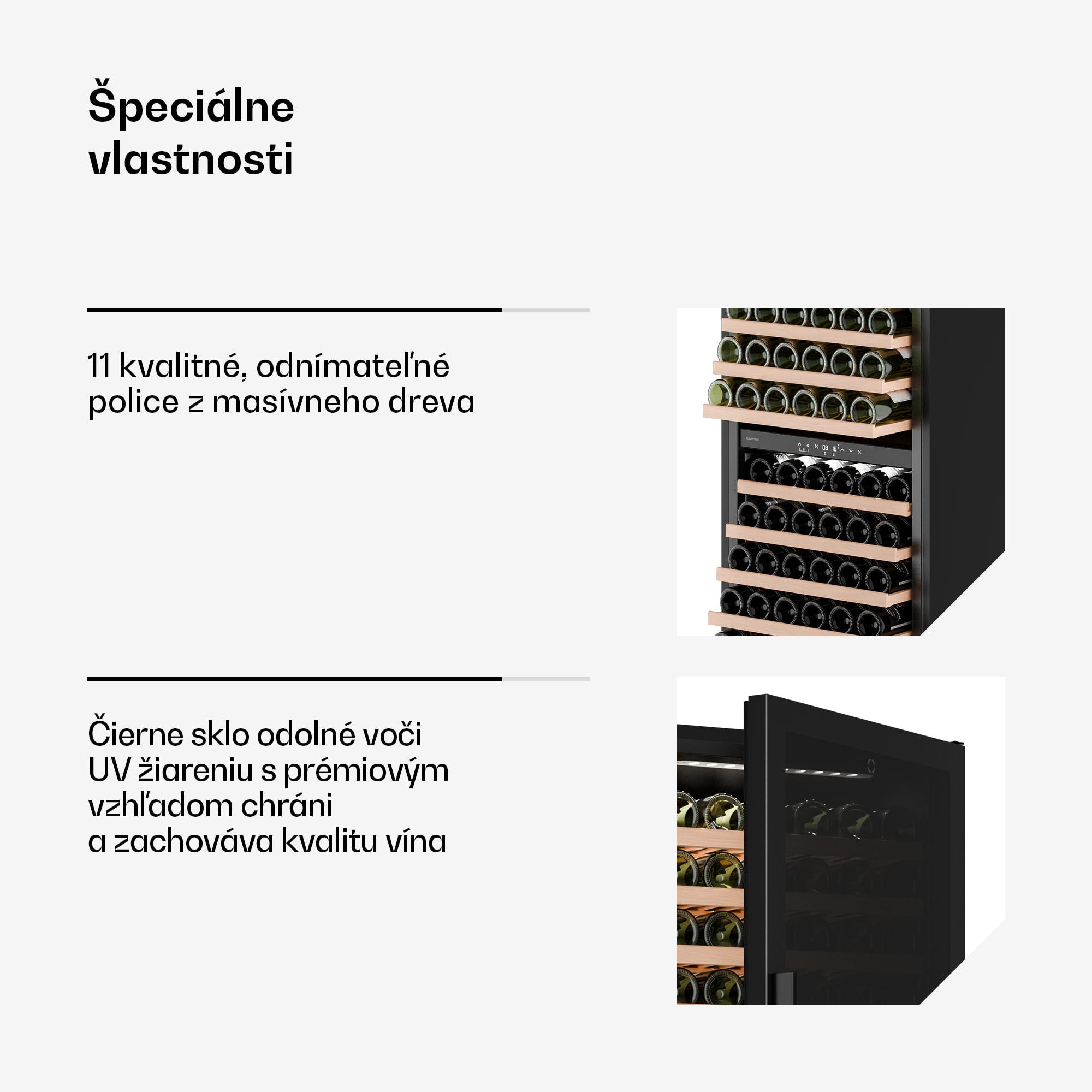Klarstein Velaire vstavaná vinotéka | Moderná, elegantná | UV ochrana | Dvojzónová | 122 fliaš – Obrázok 4