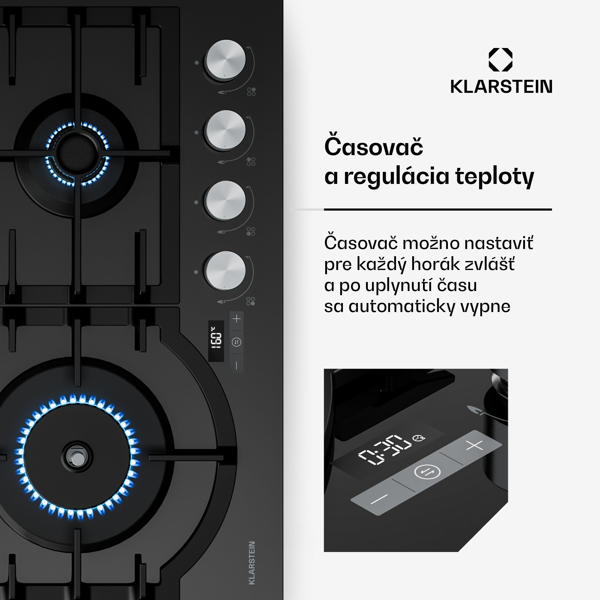Klarstein Ignito plynová varná doska | 8 kW | liatinové podpery | časovač | regulácia teploty – Obrázok 3