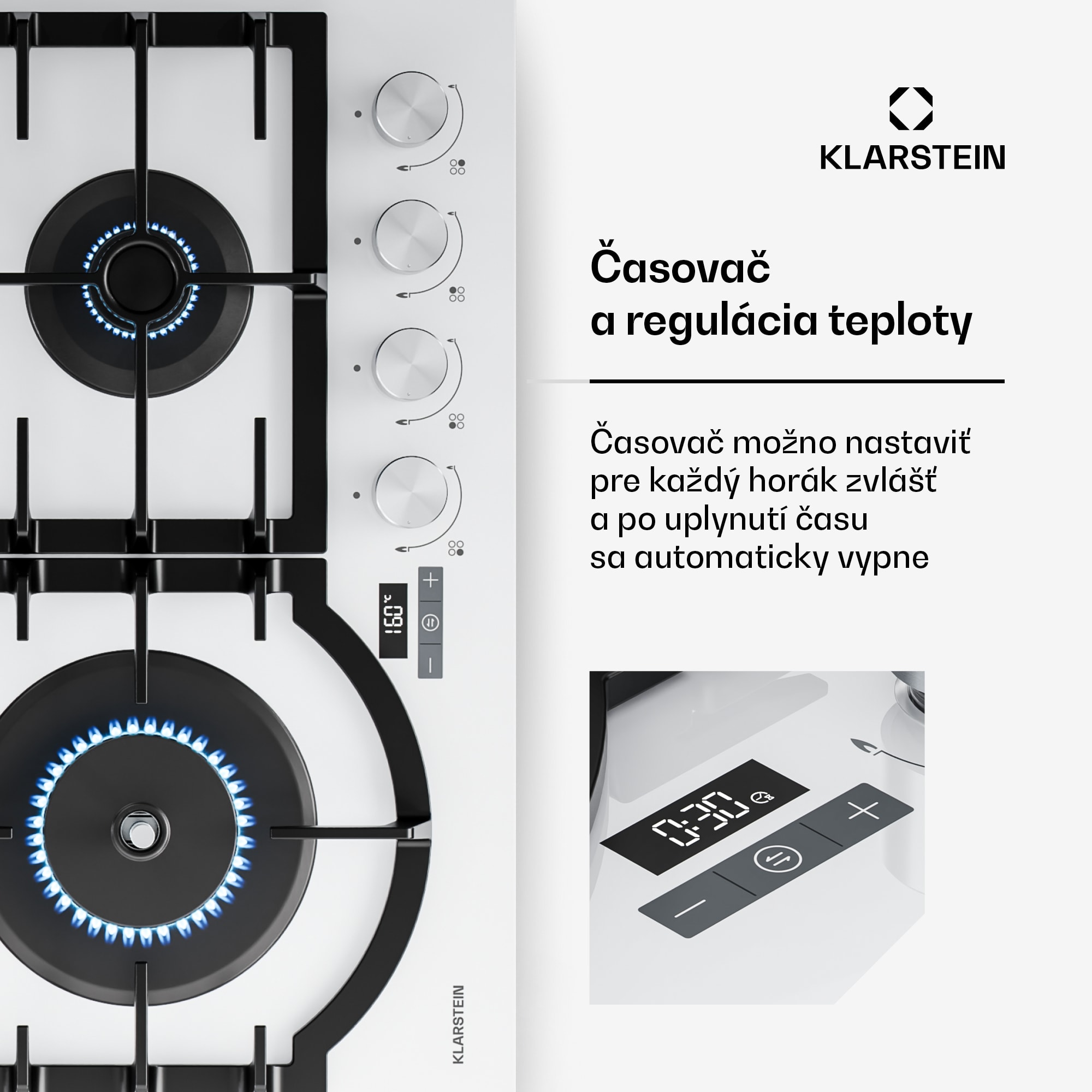 Klarstein Ignito plynová varná doska | 8 kW | liatinové podpery | časovač | regulácia teploty – Obrázok 3